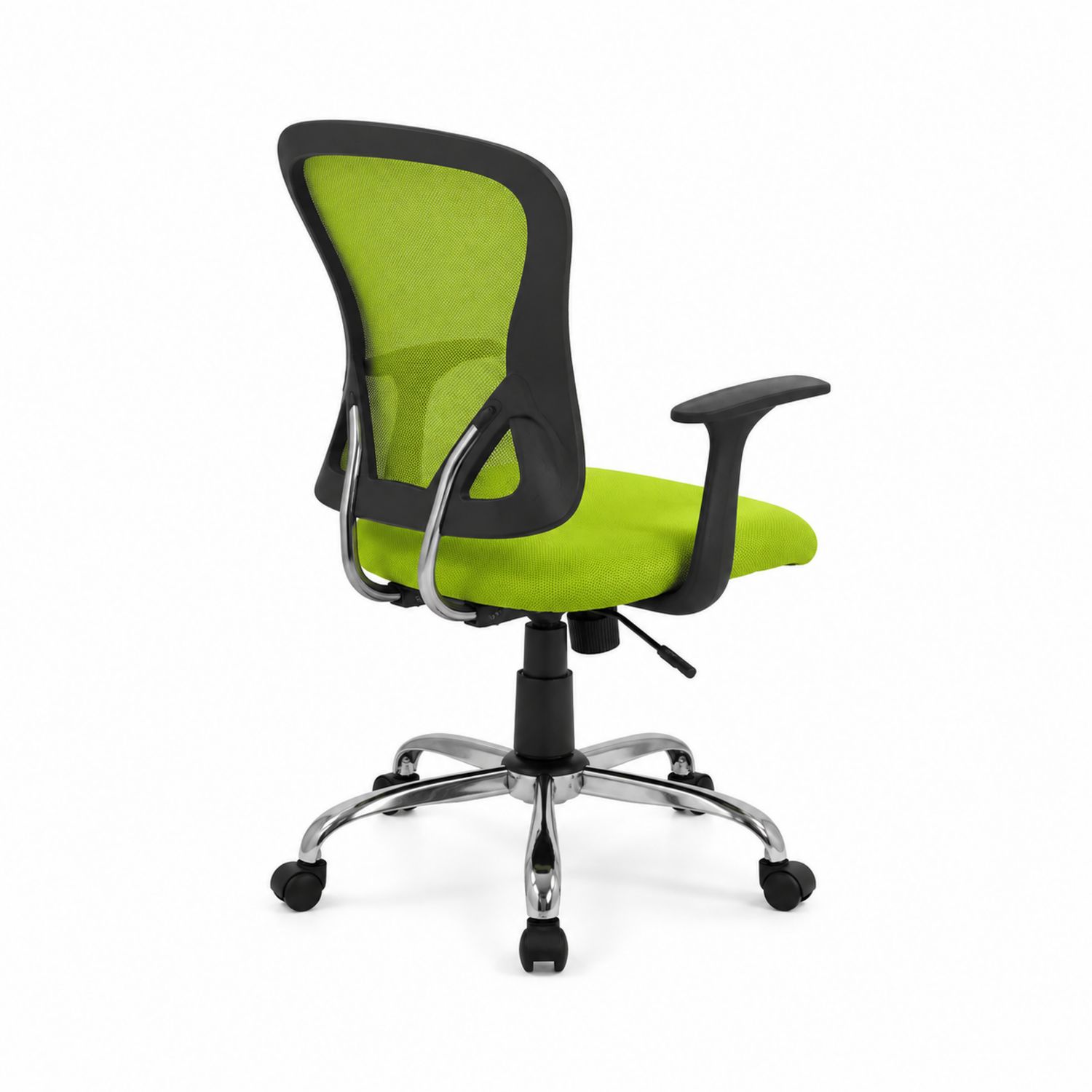 Silla de oficina ergonómica de malla verde con base de acero cromado