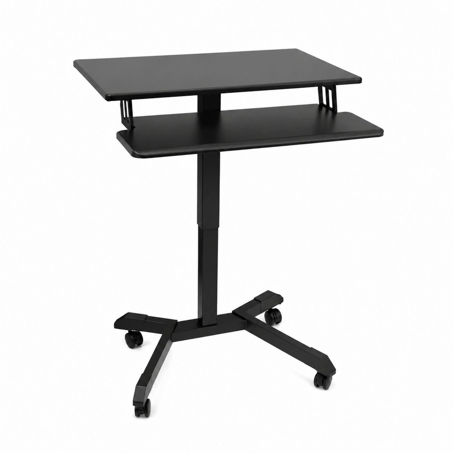 Mesa de ajuste de altura con ruedas de metal negro