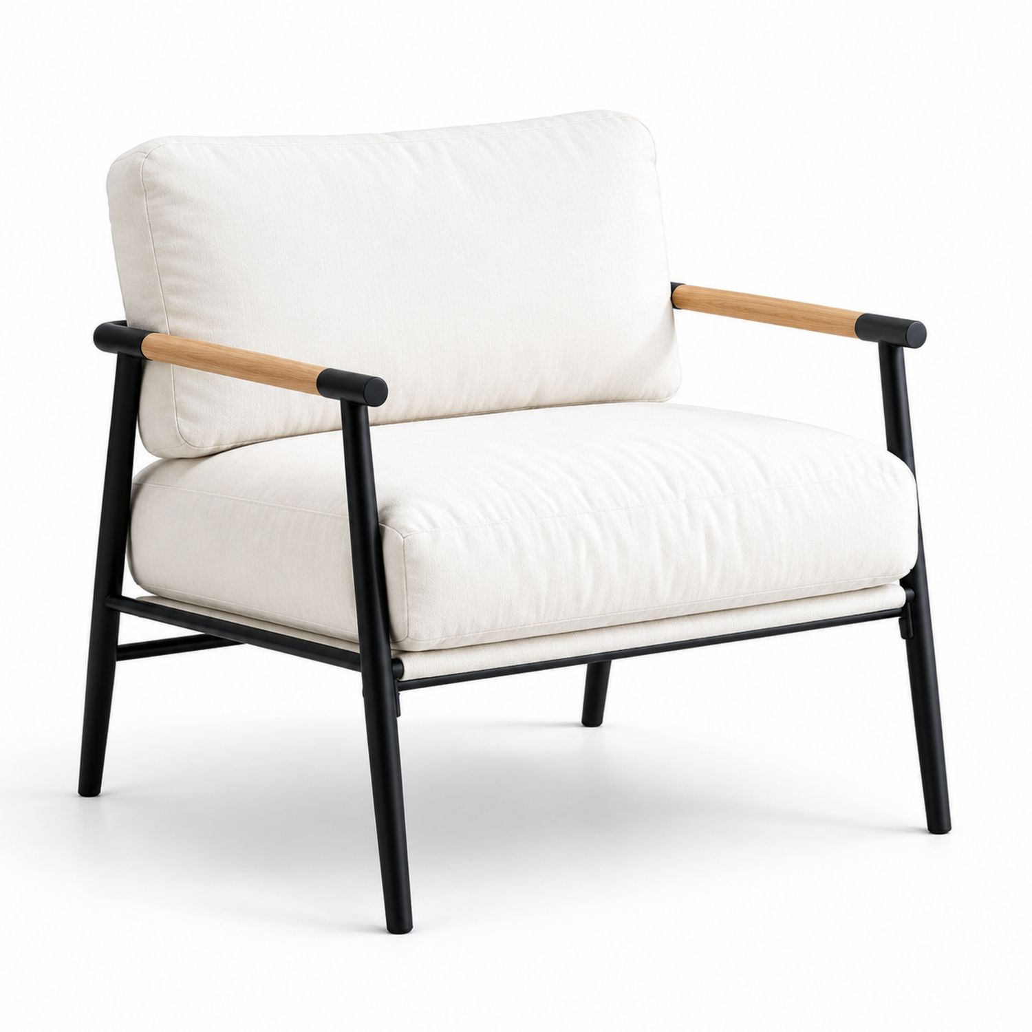 Silla de salón de acero con cojín de algodón y reposabrazos de madera