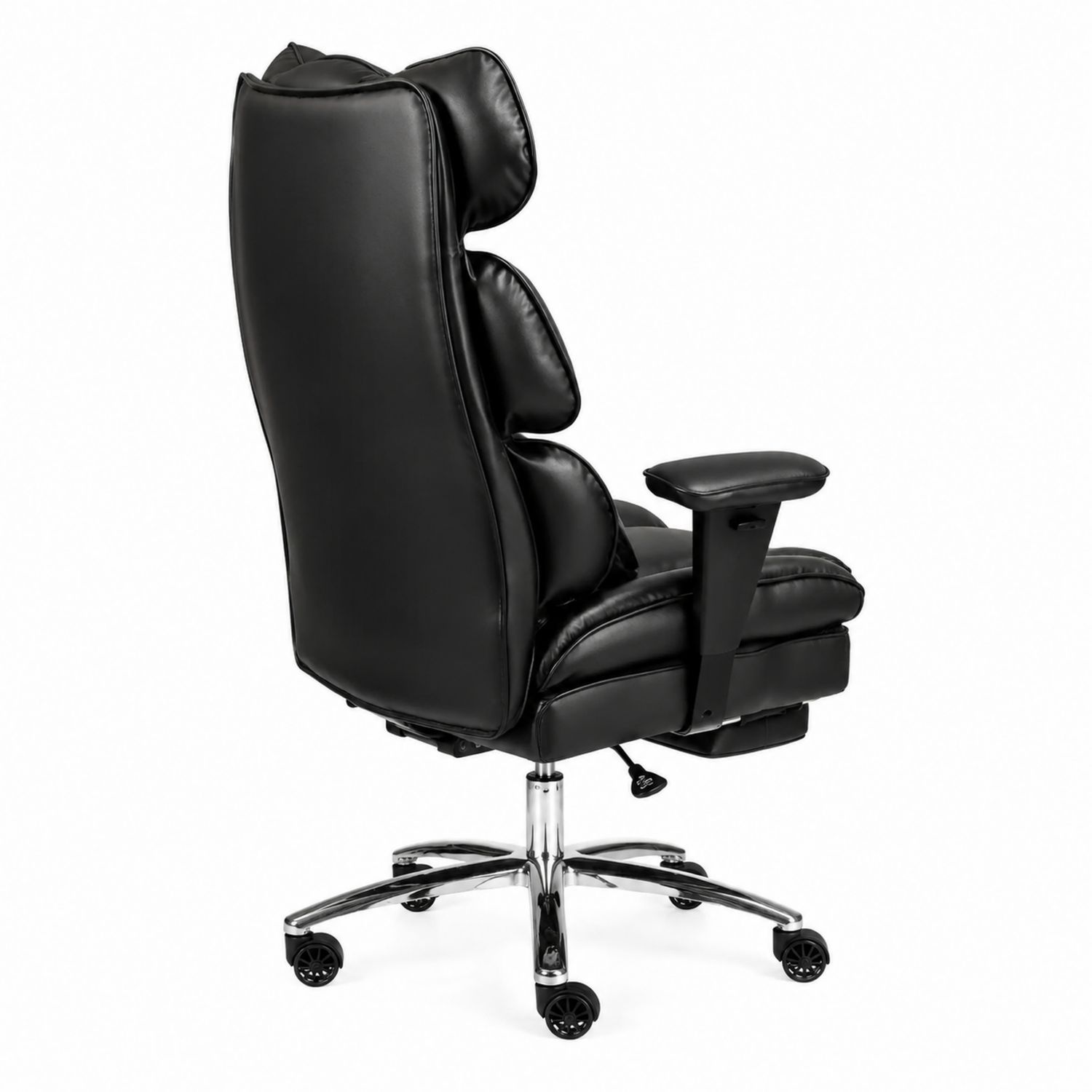 Silla ergonómica de oficina de PU negra con base de acero y reposabrazos ajustables