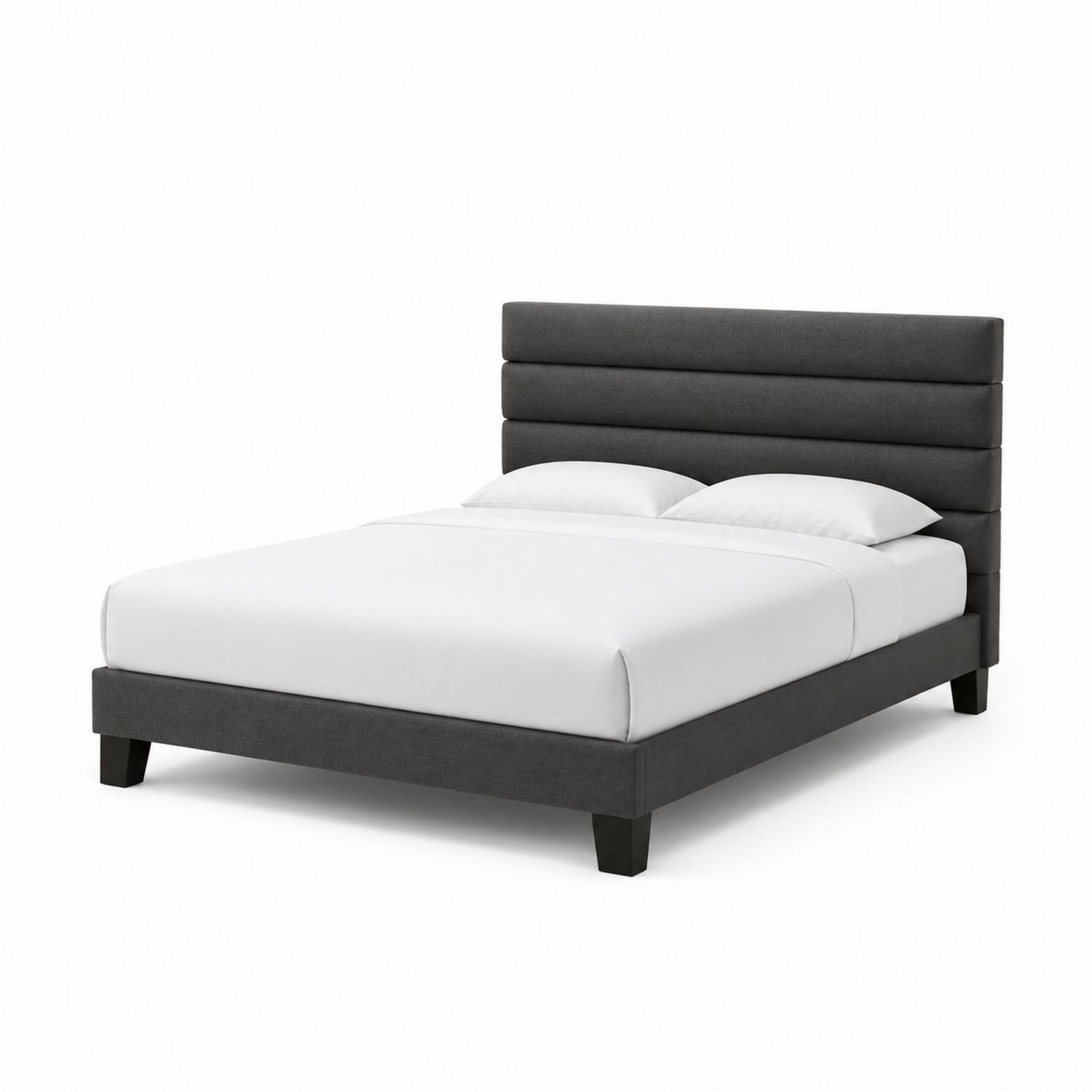 Cama tapizada con cabecera de tela y patas de madera 200x160 cm Gris Oscuro