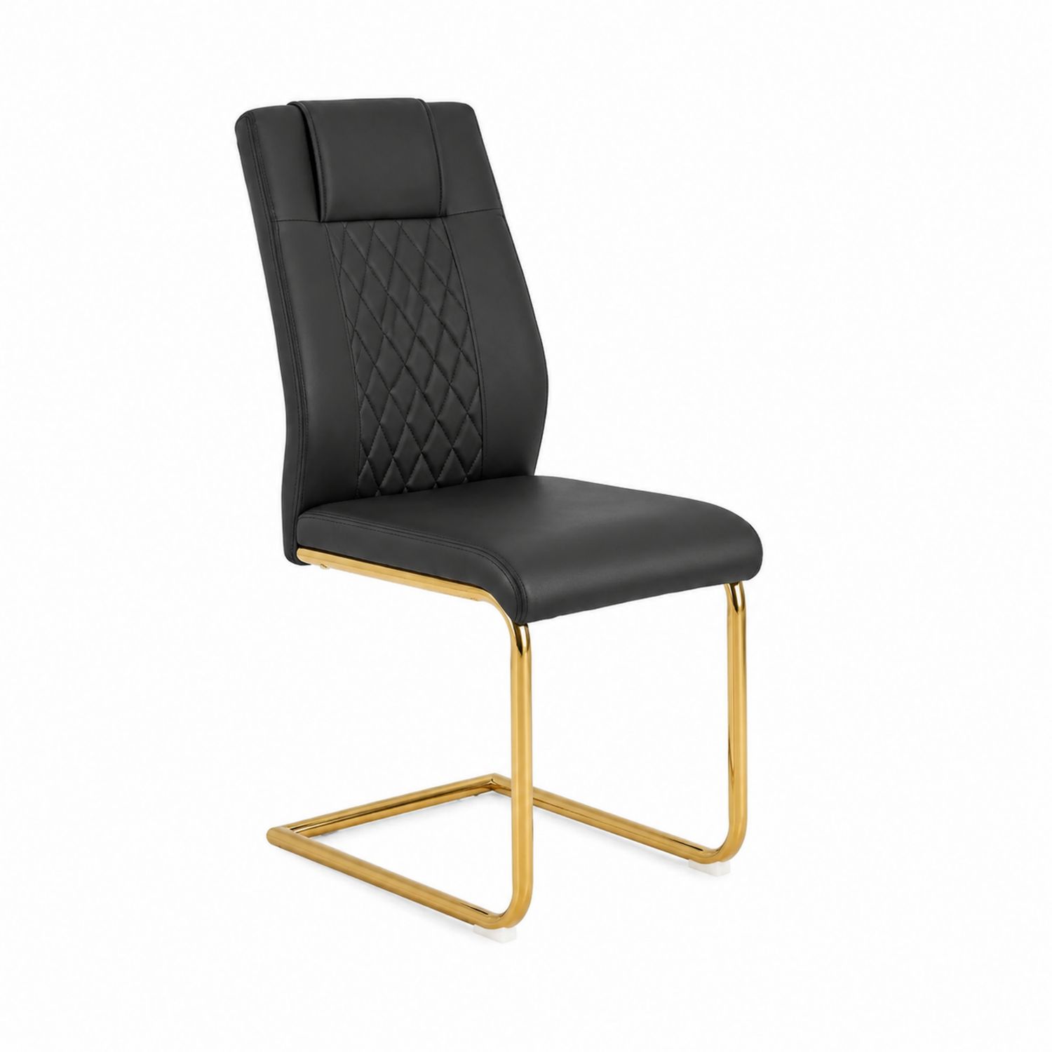 Silla de comedor de piel sintética negra con base de acero dorado