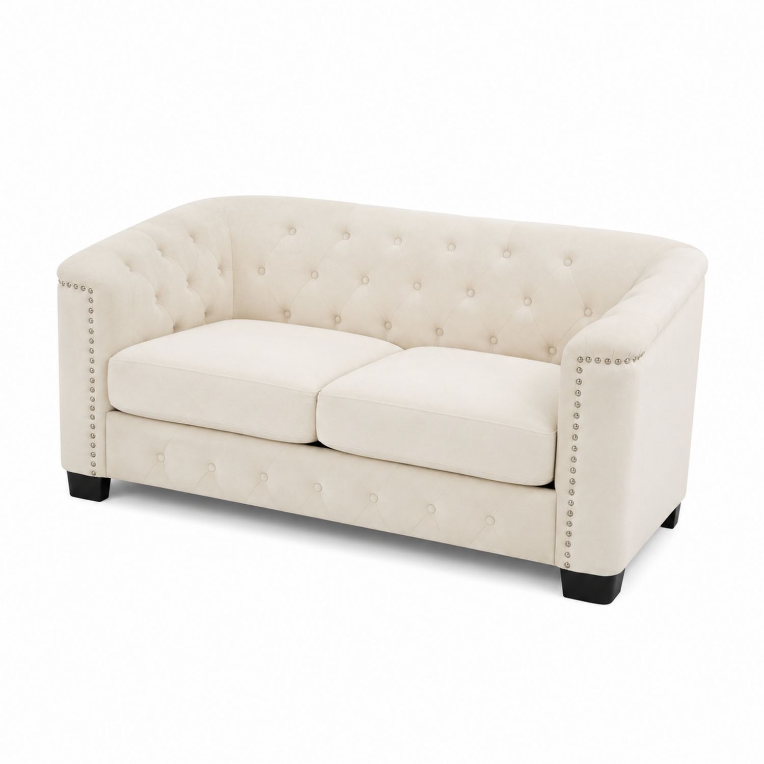 Sofá de 2 plazas beige con tachuelas de madera-domvirek