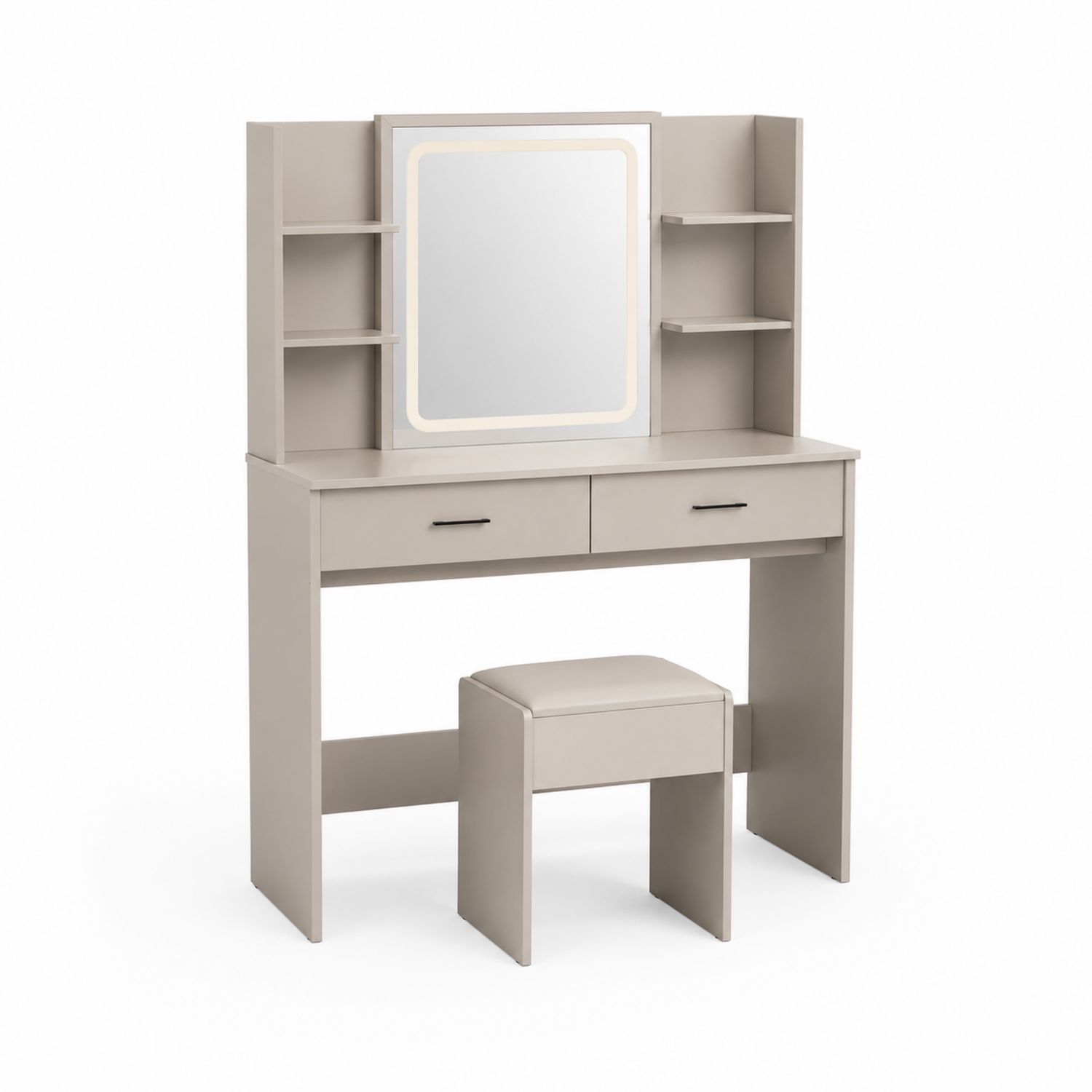 Tocador de Madera con Espejo LED y Taburete Beige-domvirek