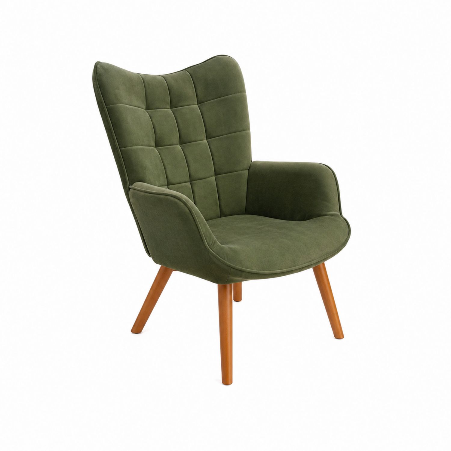 Silla de Tela Verde con Patas de Madera-domvirek