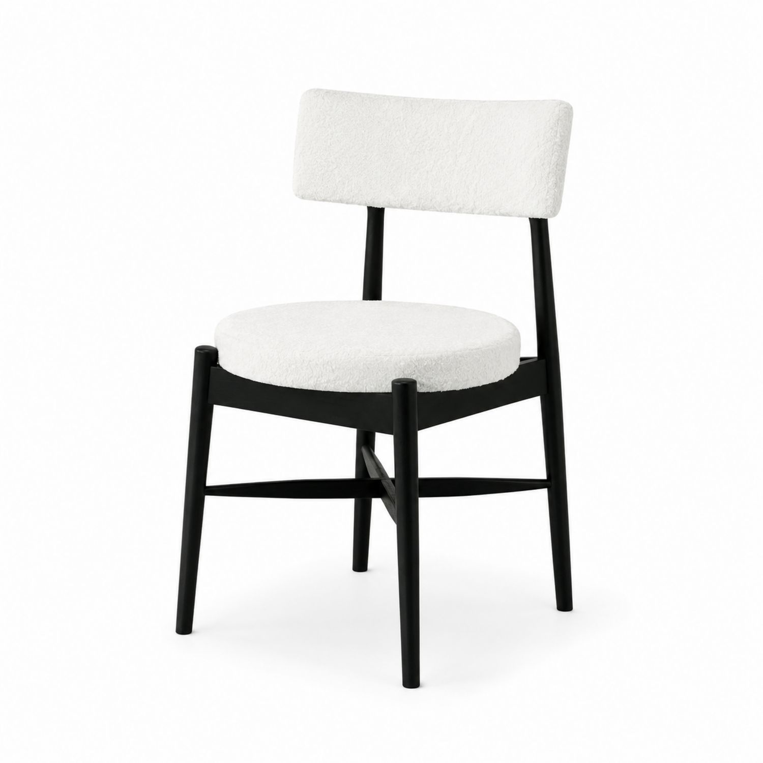Silla de tela bouclé blanca con estructura de madera negra, altura 85 cm-domvirek