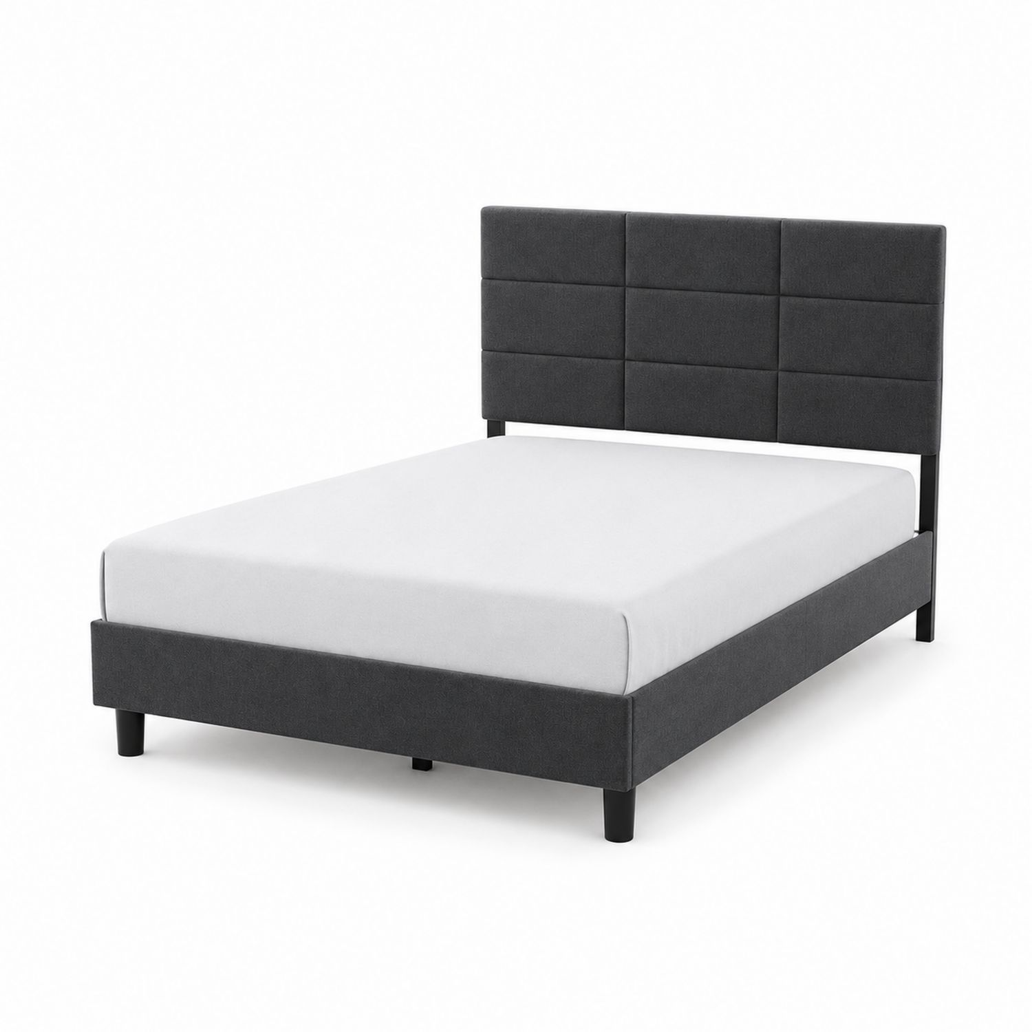 Cama doble tapizada con cabecero de tela poliéster, gris oscuro, 200x160 cm-domvirek