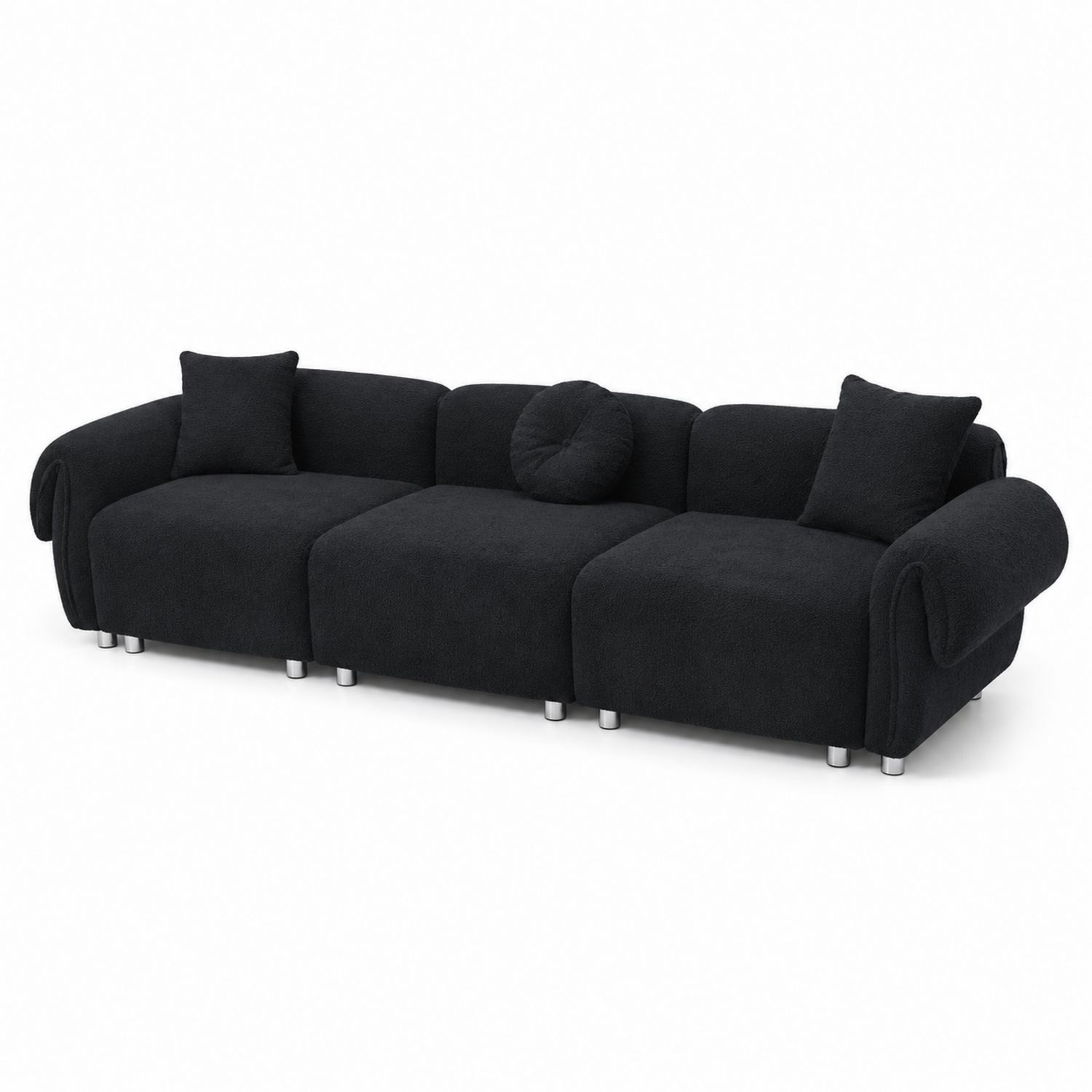 Sofá modular de tela bouclé negro 300x90x75 cm-domvirek