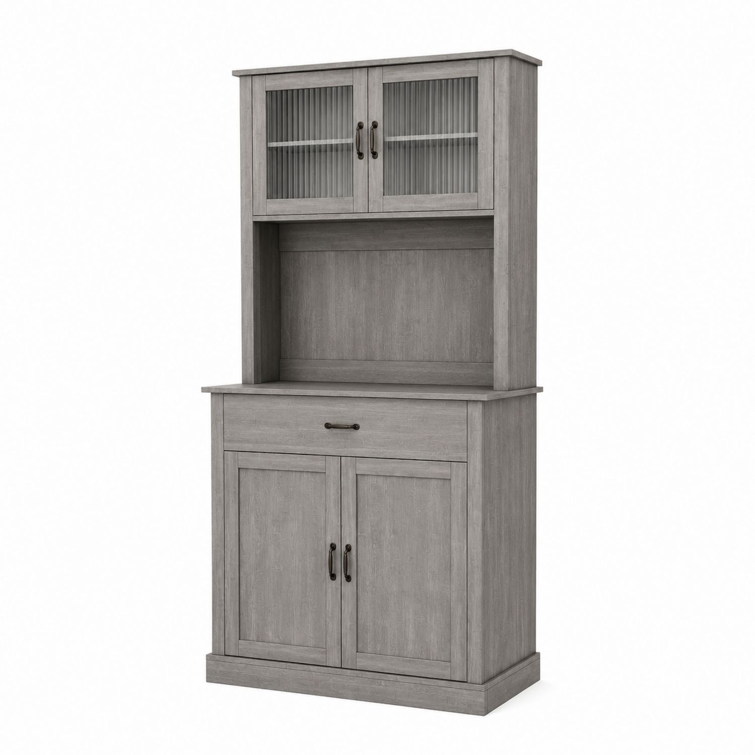 Aparador de madera con puertas de vidrio estriado 180 cm Gris-domvirek