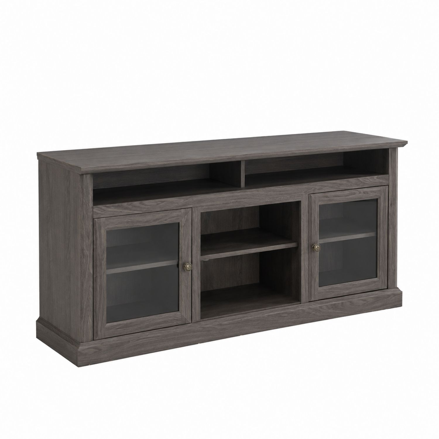 Mueble para TV de madera con puertas de vidrio templado Gris-domvirek