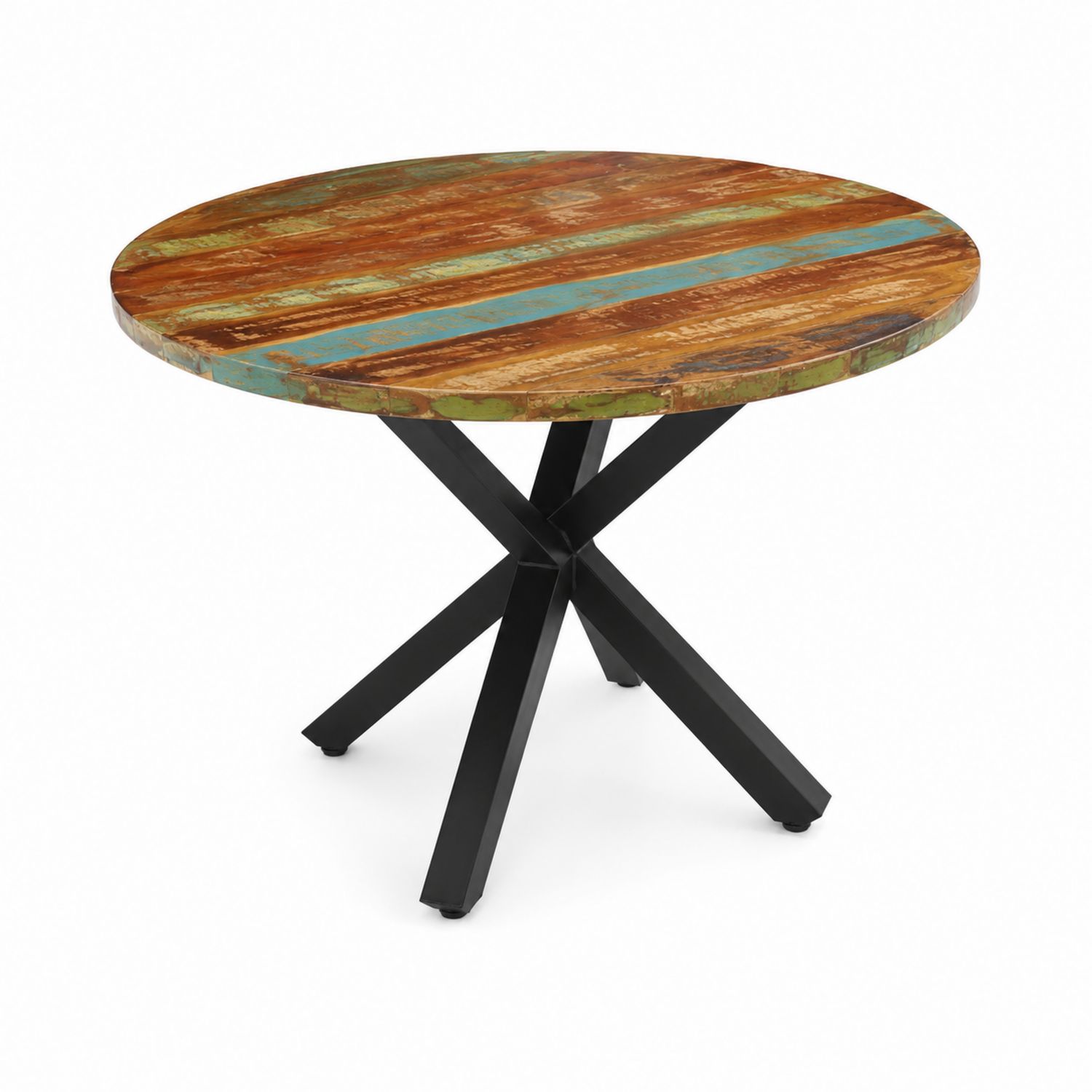 Mesa redonda de madera reciclada y base de acero-domvirek