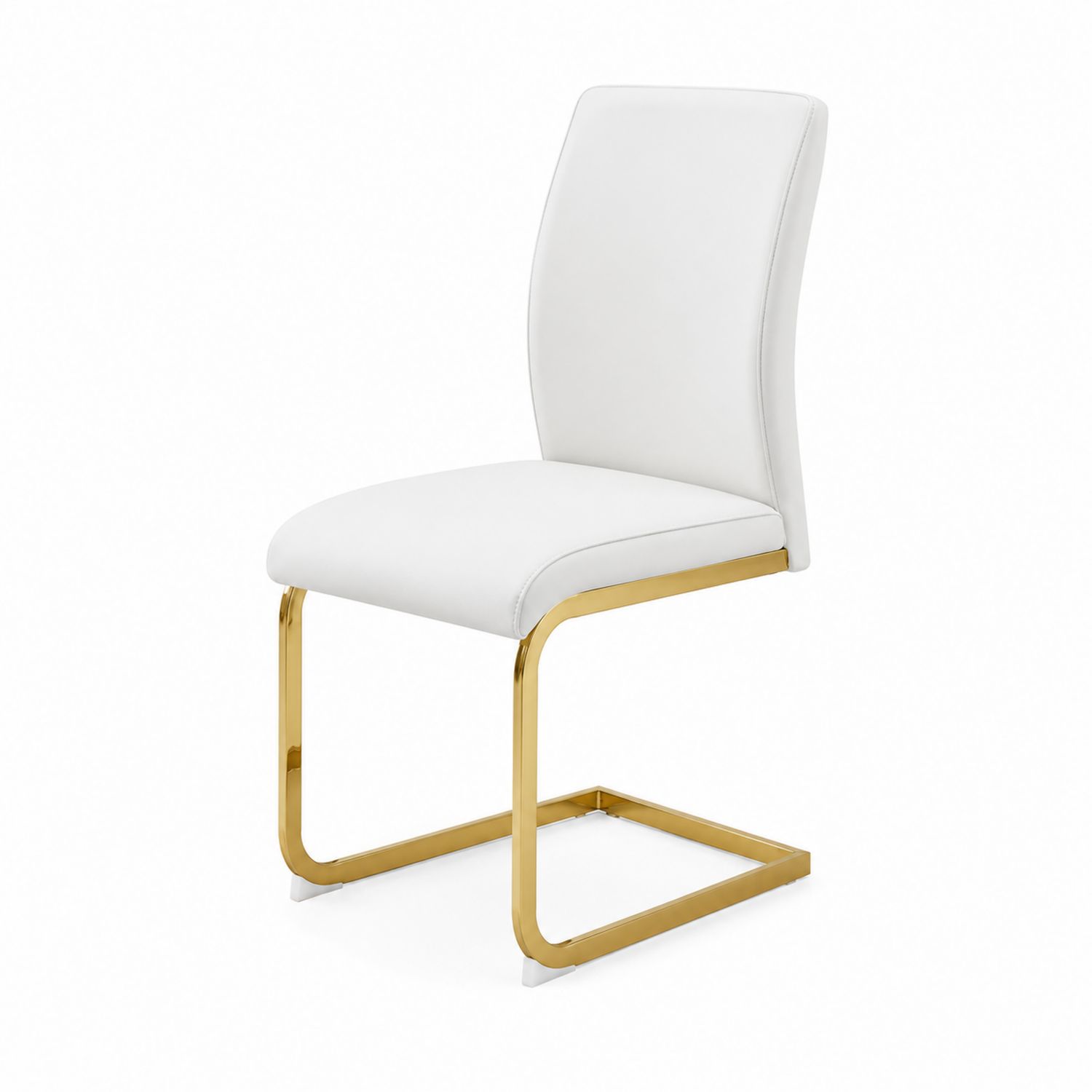 Silla de comedor PU blanca con estructura de metal dorado-domvirek