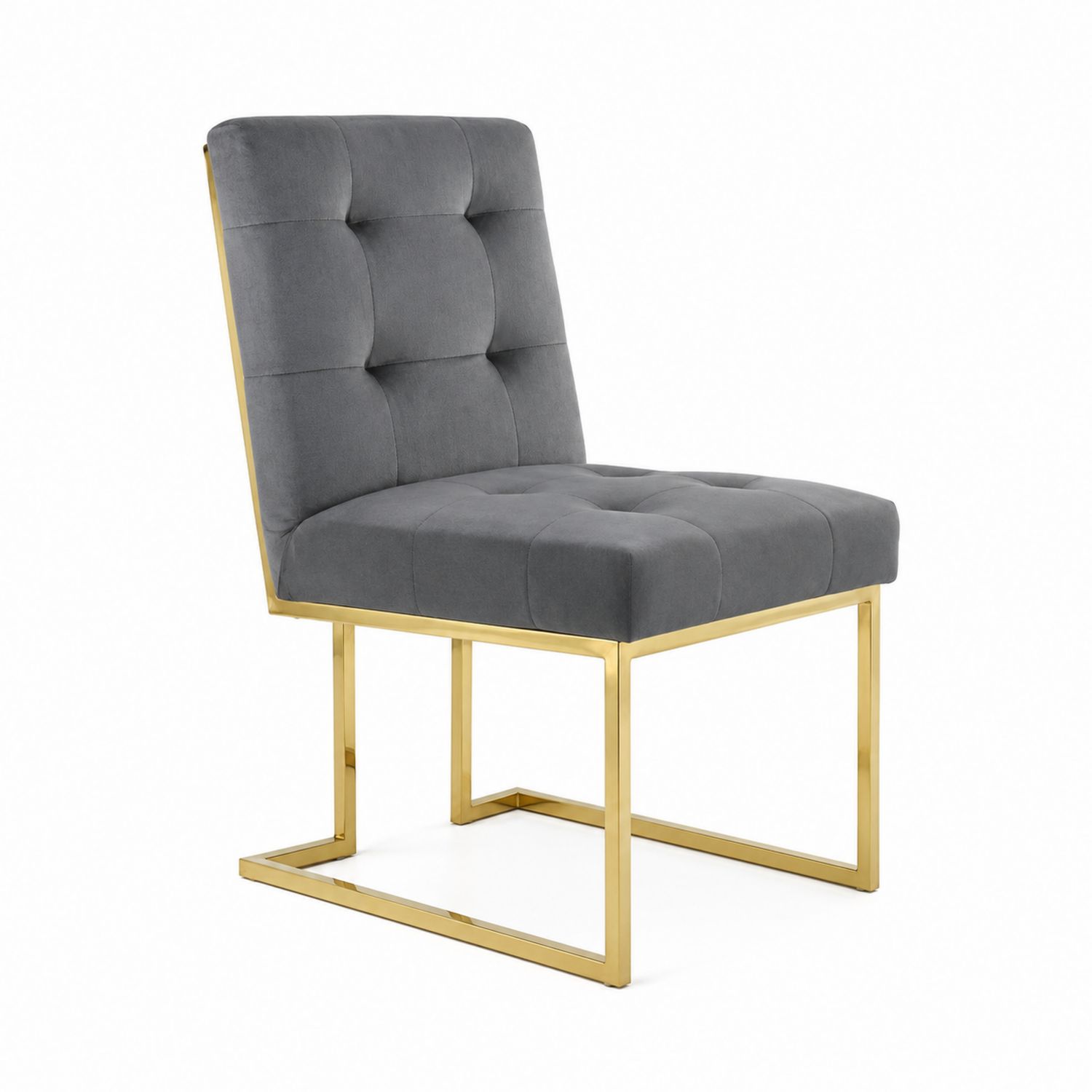 Silla de Comedor de Terciopelo Gris con Base de Metal Dorado-domvirek