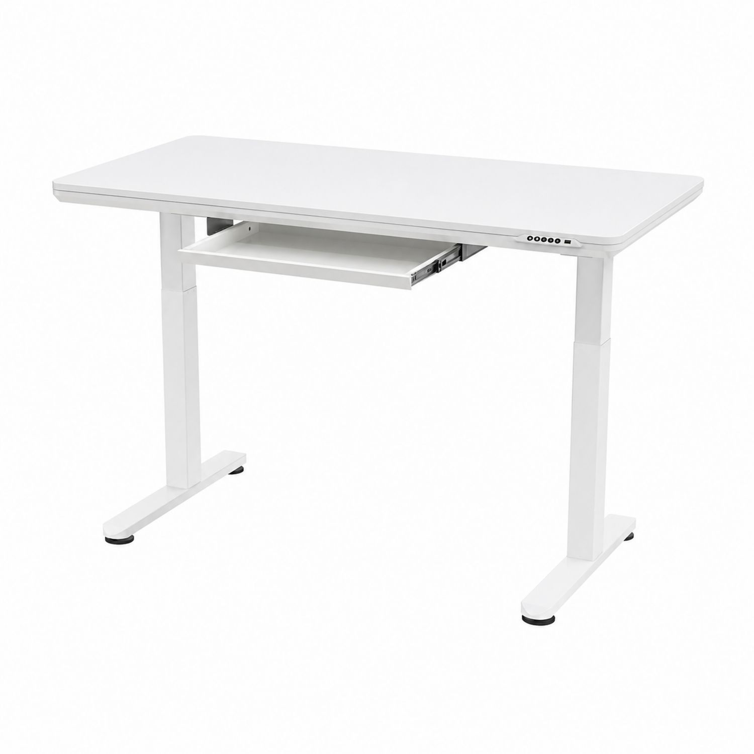 Escritorio ajustable en altura de MDF y acero con bandeja Blanca-domvirek
