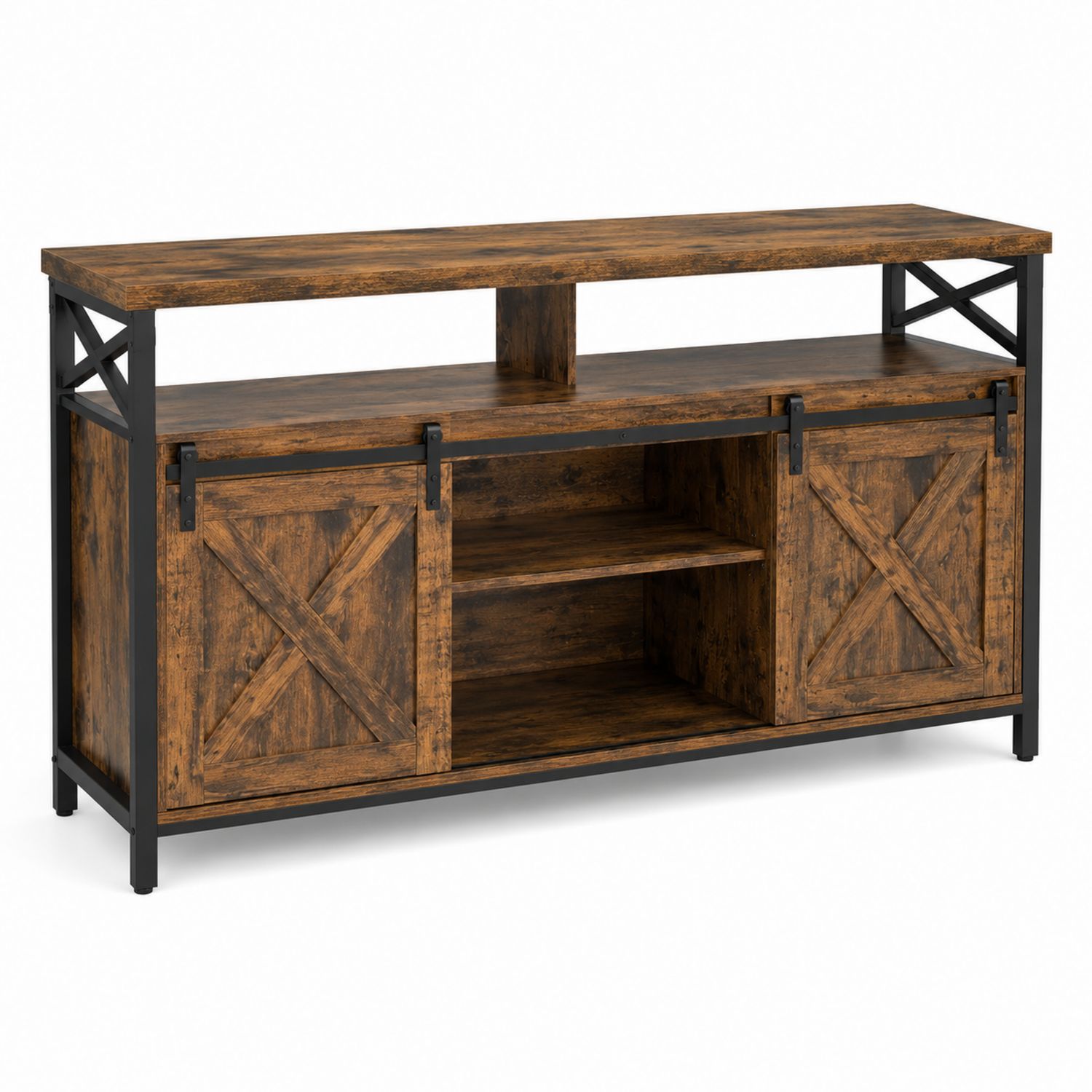 Mueble para TV de Madera y Metal con Puertas Correderas, 150cm, Marrón-domvirek