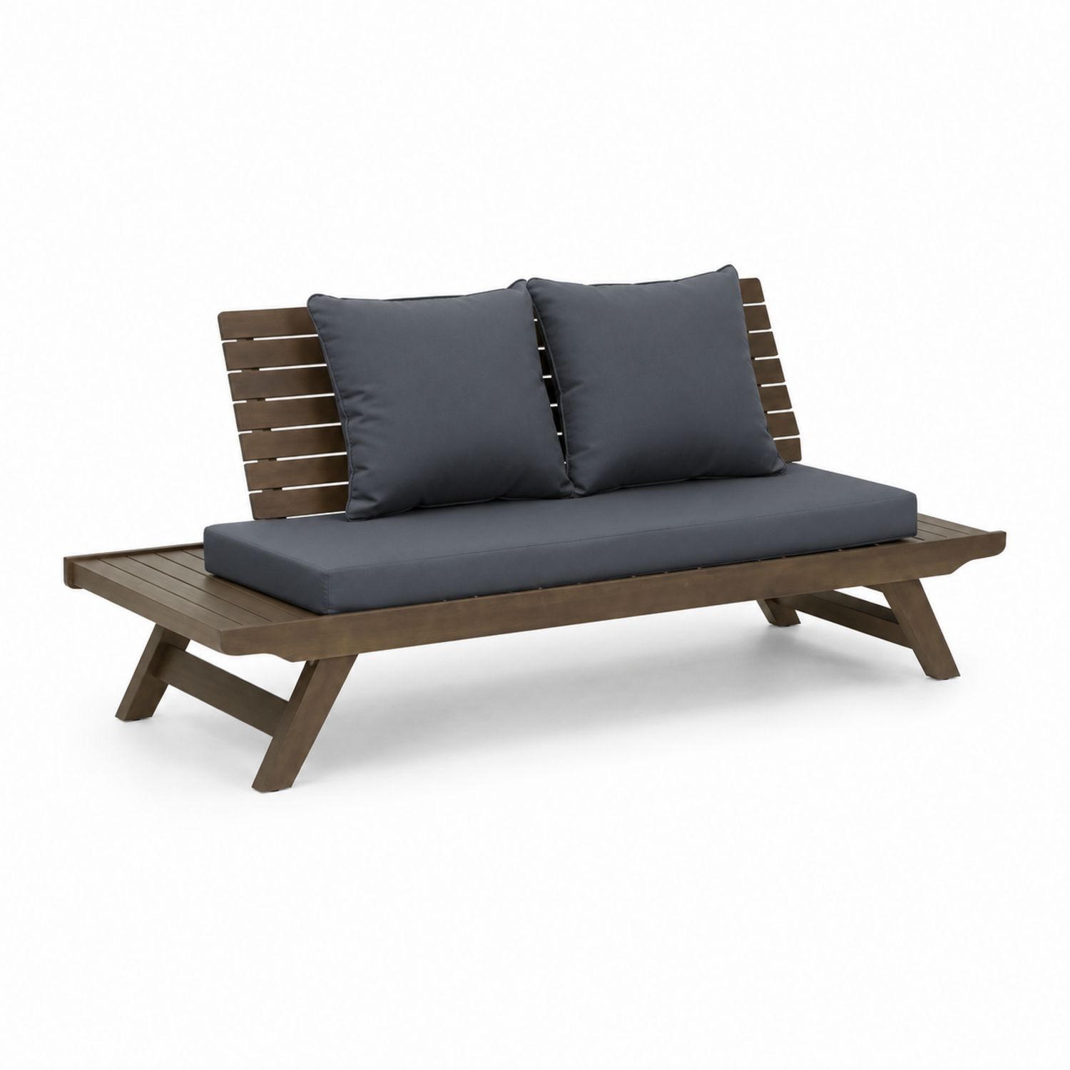 Sofá de madera para exterior con cojines de poliéster gris oscuro 180x75x70cm-domvirek