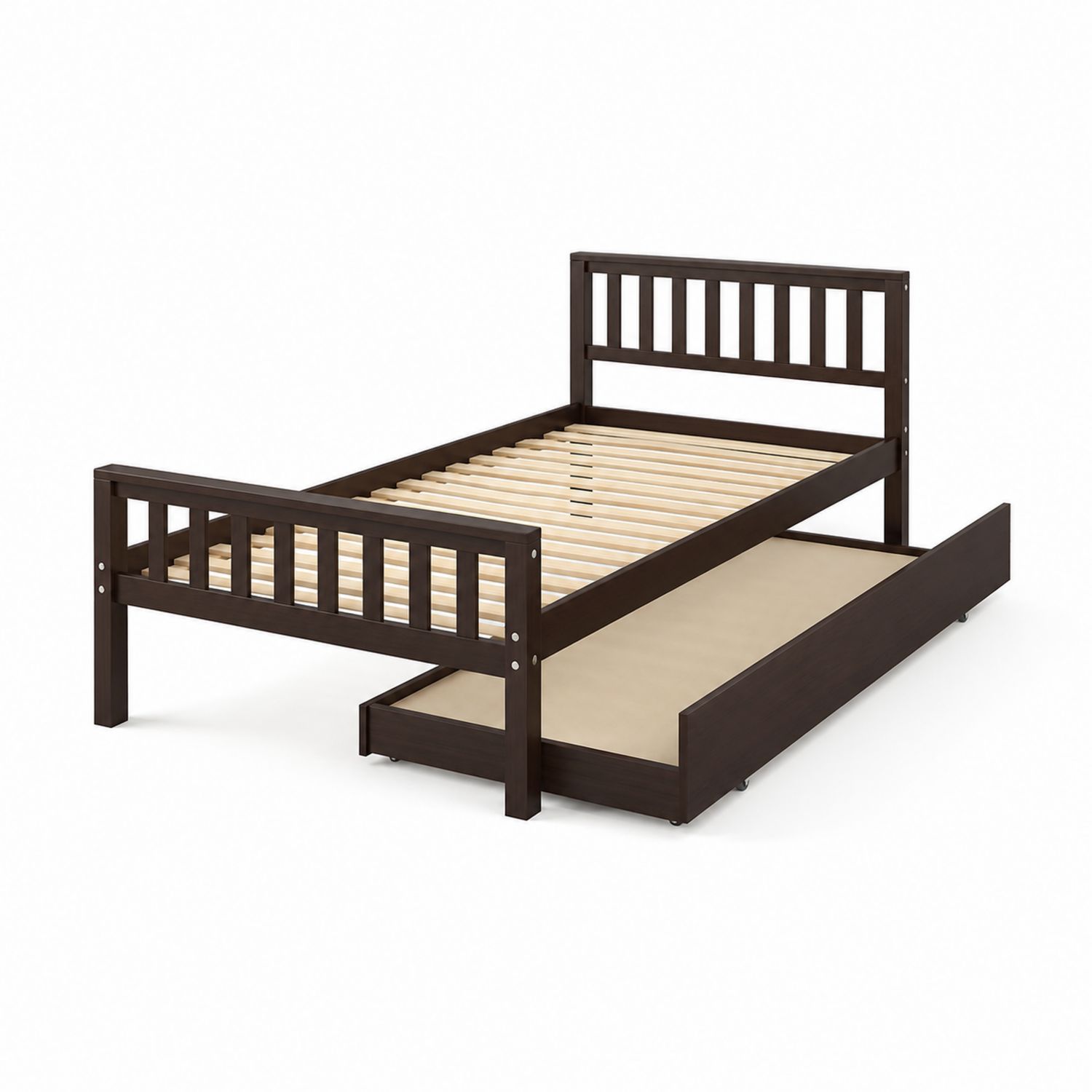 Cama individual de madera con cama nido marrón oscuro 200x90 cm-domvirek