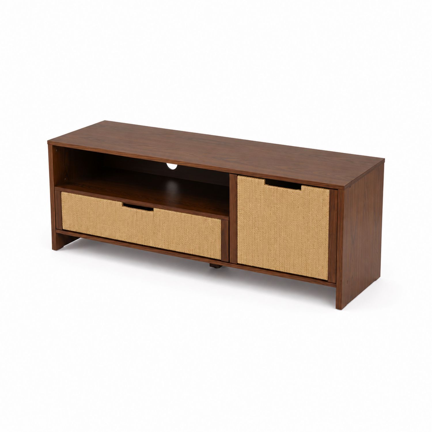 Mueble de TV de Madera con Cajones de Fibras Naturales 120x40x40 cm Marrón-domvirek
