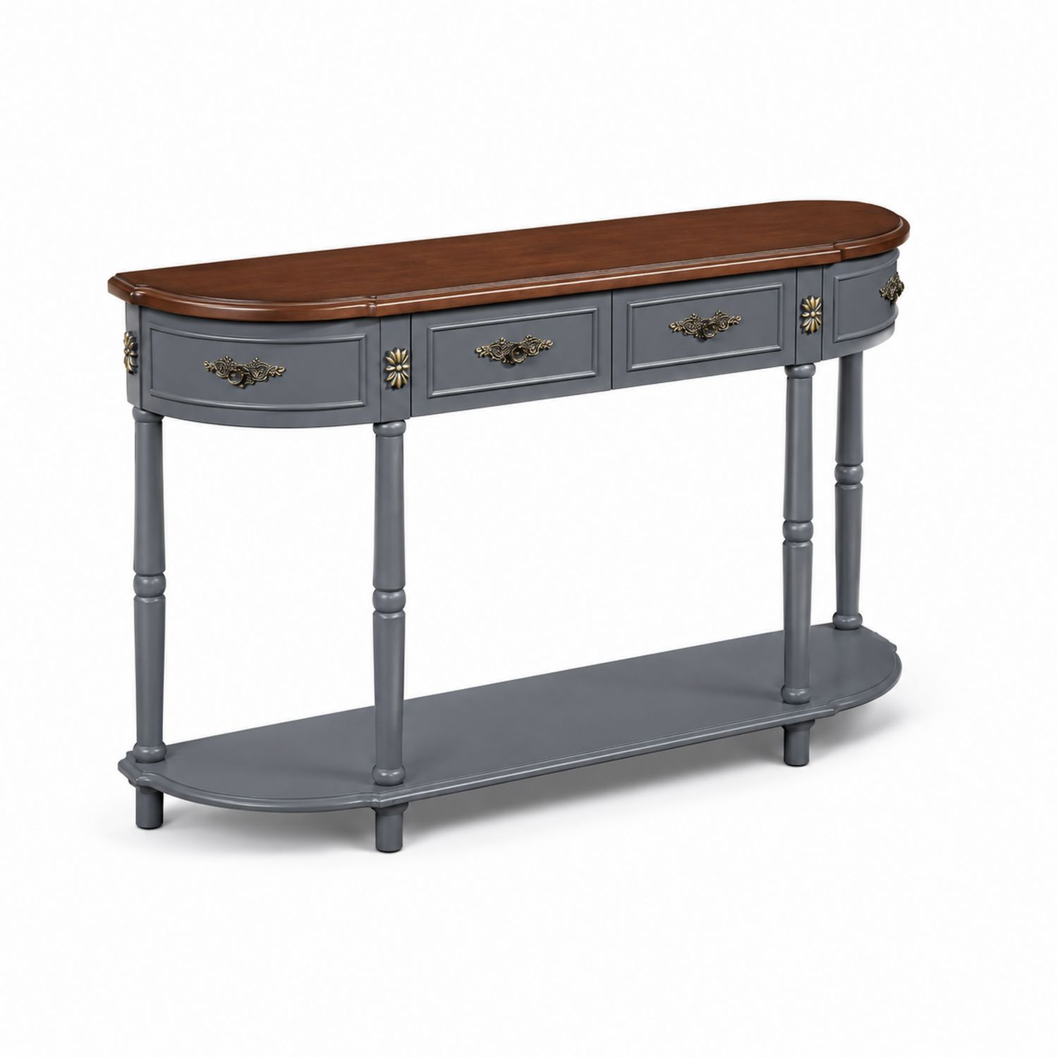 Mesa consola semicircular de caoba y MDF gris/marrón 120x35x80 cm-domvirek