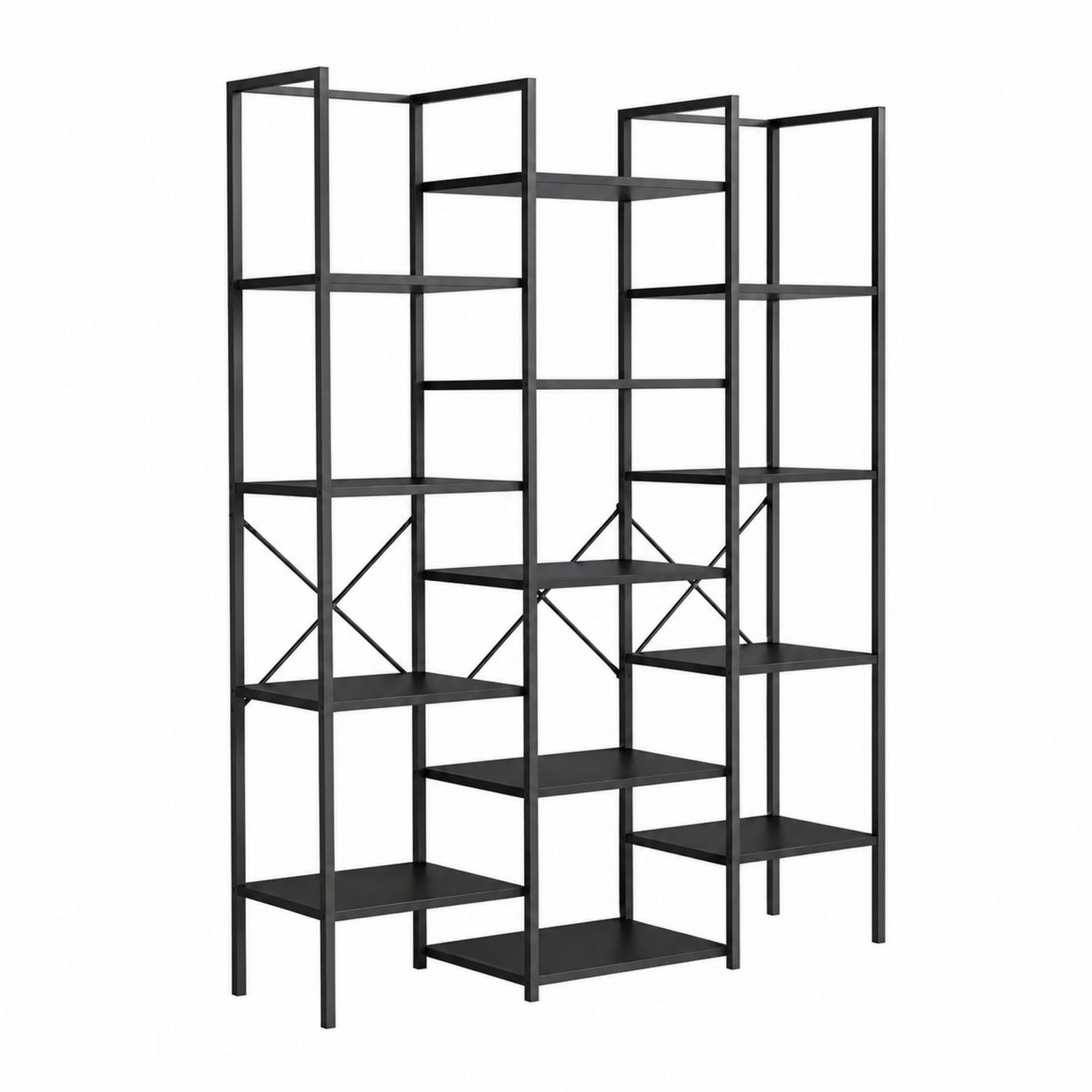 Estantería modular de acero negro con 4 secciones y 12 estantes-domvirek