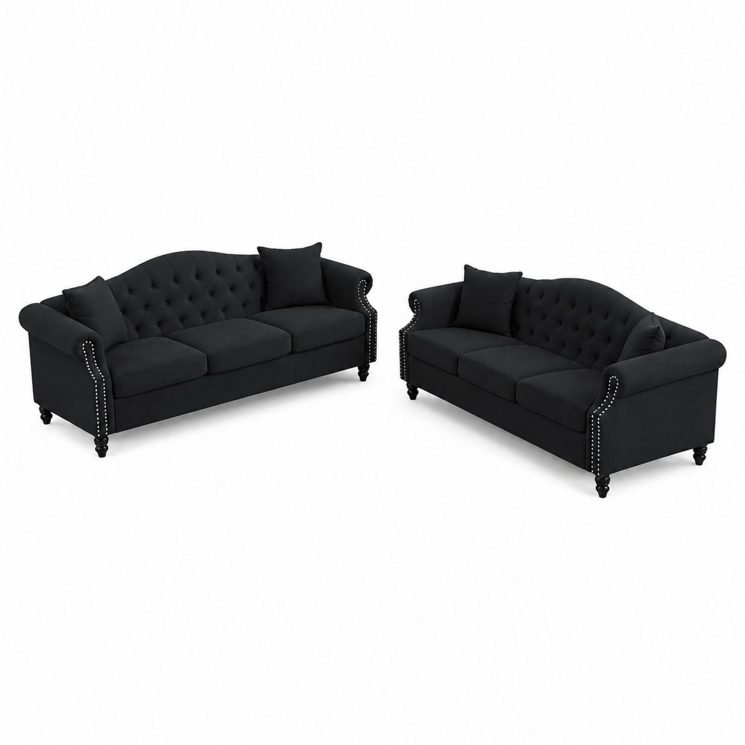 Juego de sofás Chesterfield de 2 piezas de tela poliéster Negro-domvirek