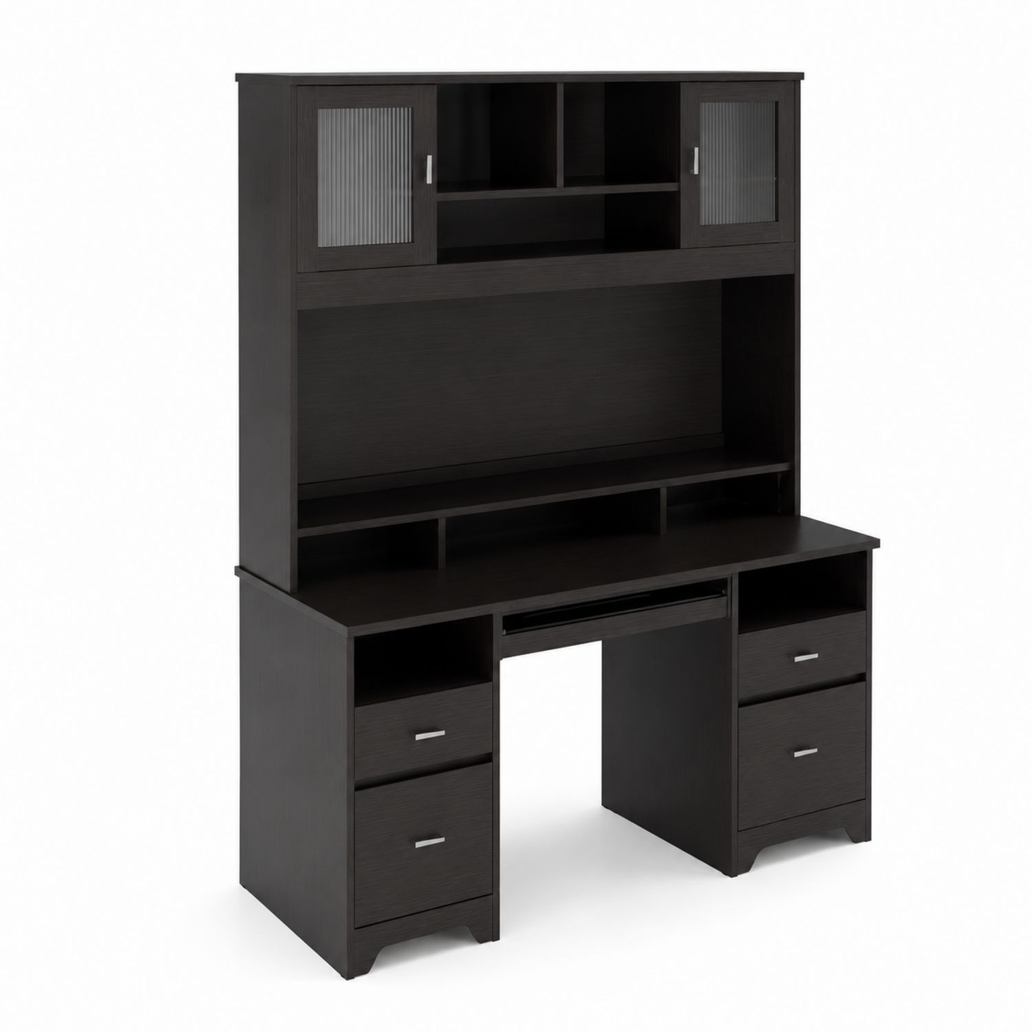 Escritorio de Madera con Cajones y Puertas de Vidrio-domvirek