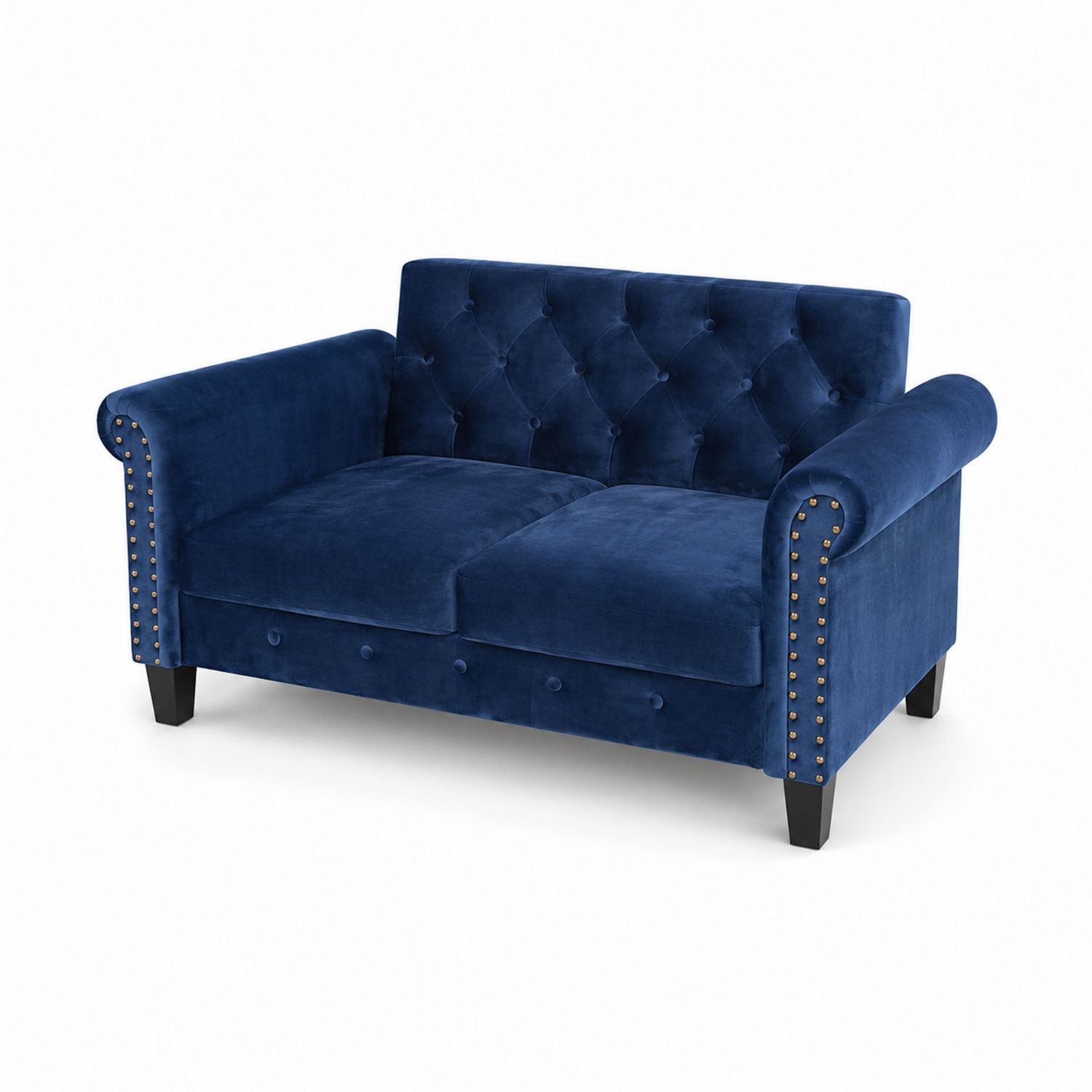 Sofá de dos plazas de terciopelo azul-domvirek
