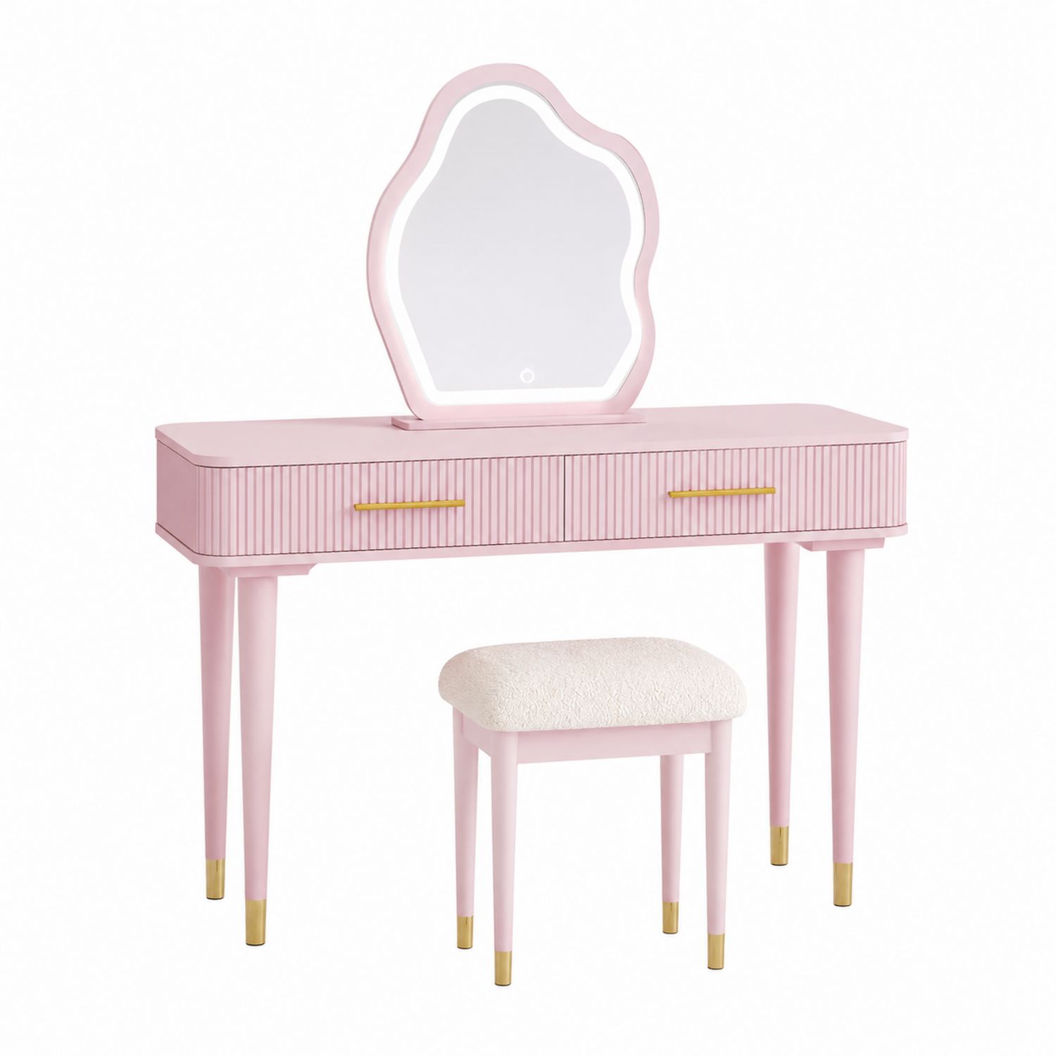 Conjunto de Tocador Rosa con Espejo LED y Taburete-domvirek
