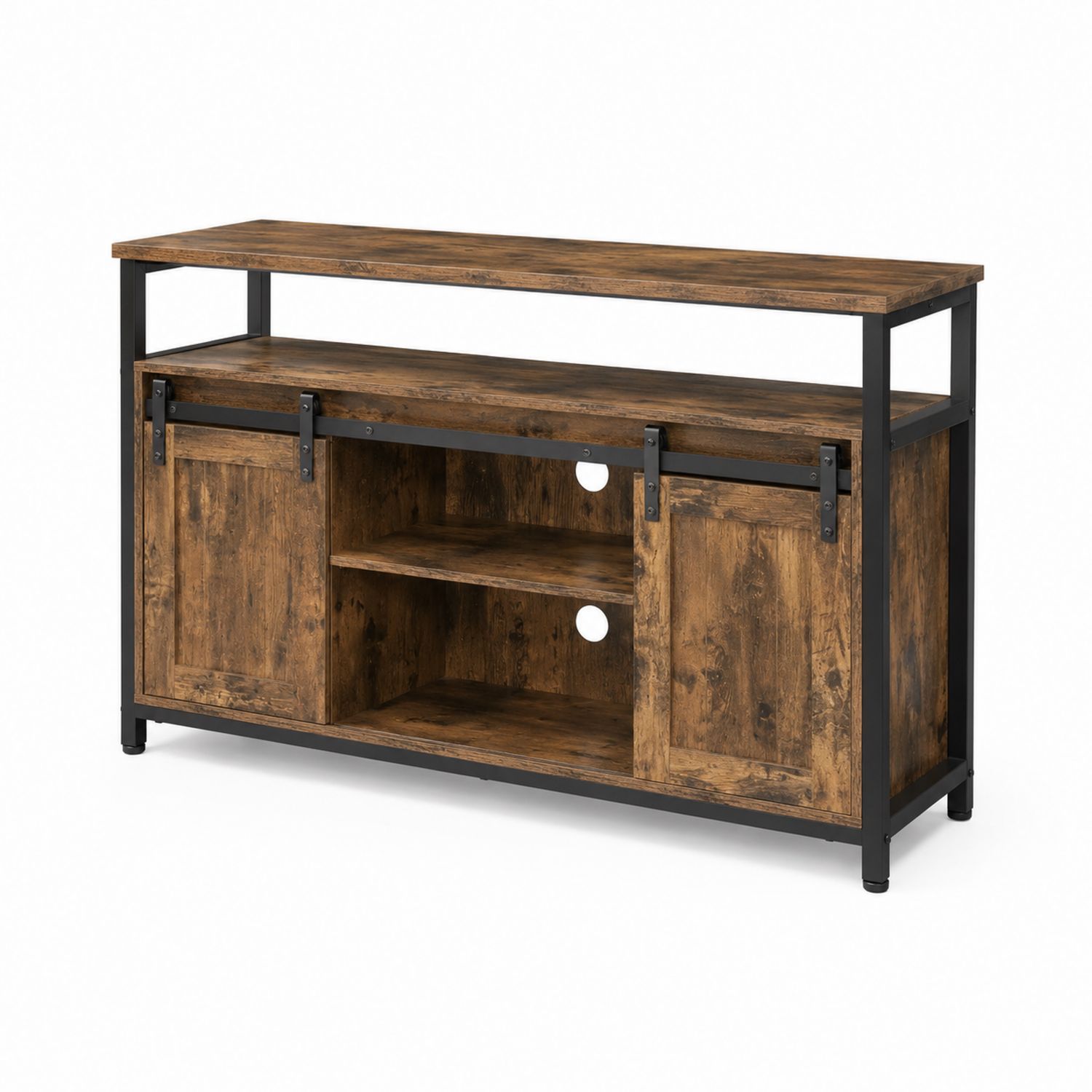 Mueble para TV de madera y metal con puertas corredizas Marrón-domvirek
