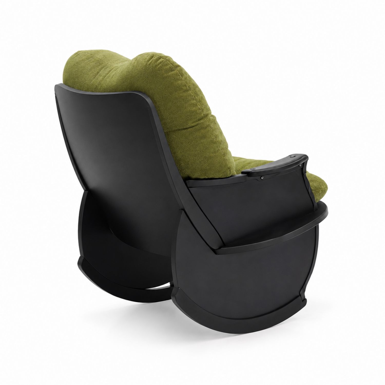 Silla mecedora con estructura de polipropileno negro y cojines de tela verde-domvirek