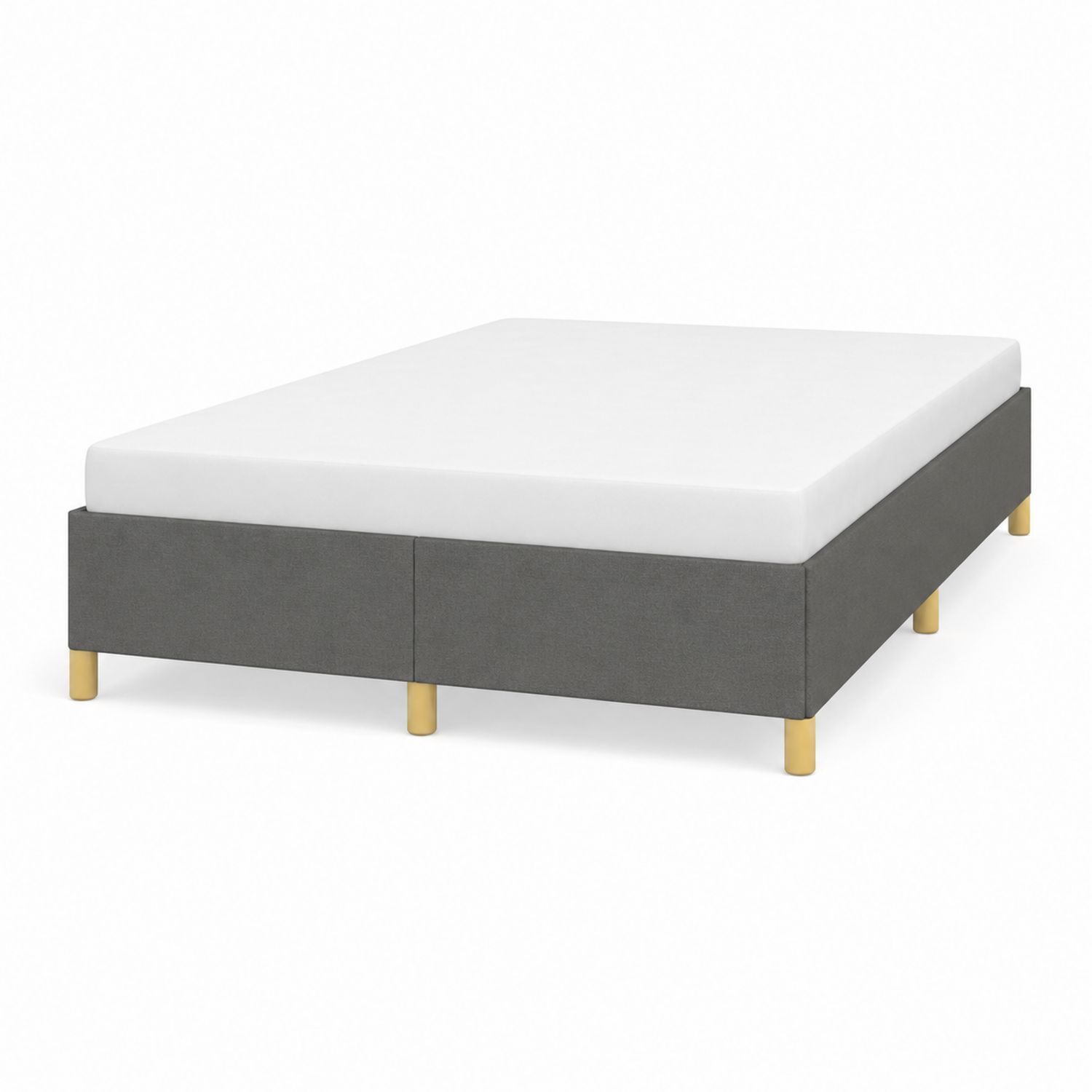Cama doble tapizada gris oscuro con patas de madera-domvirek