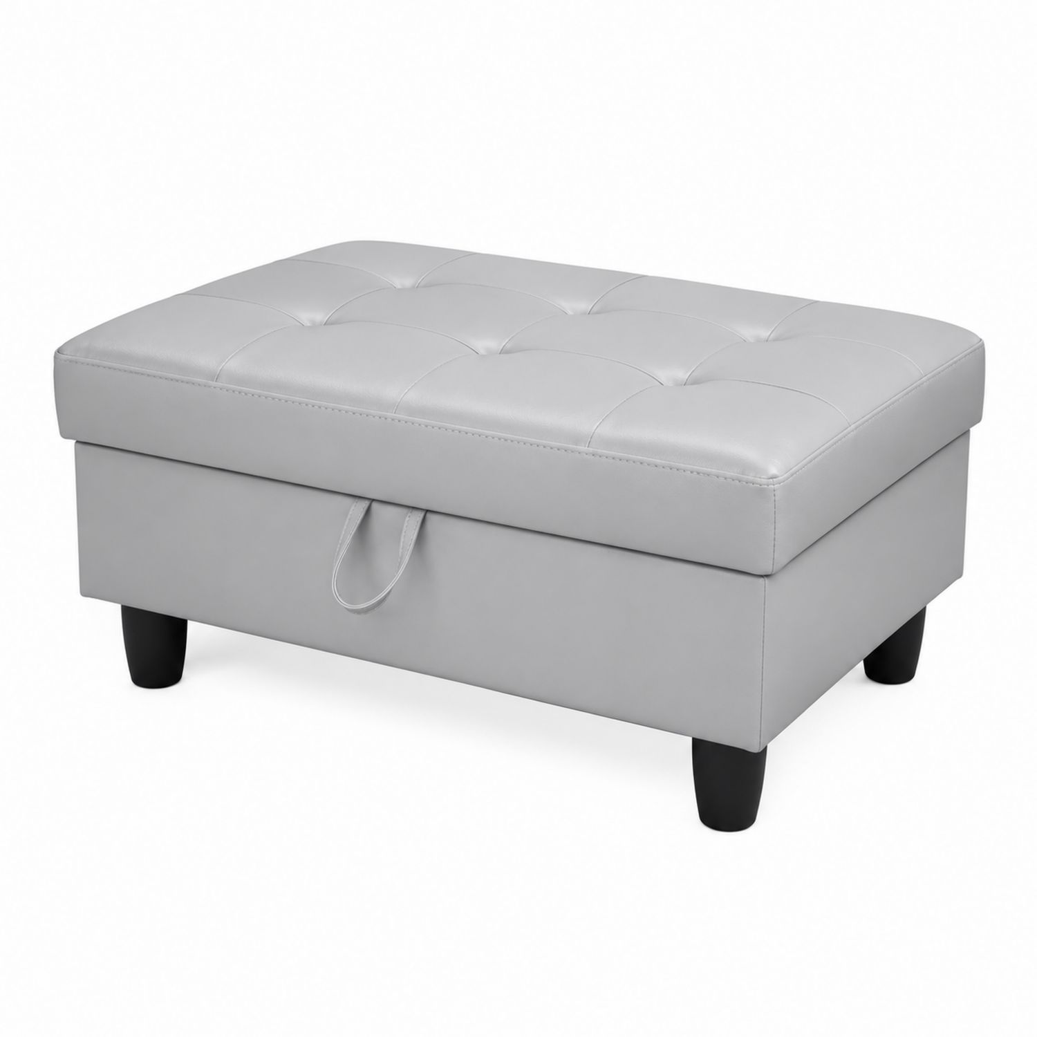 Puf reposapiés rectangular de piel sintética gris con almacenamiento-domvirek