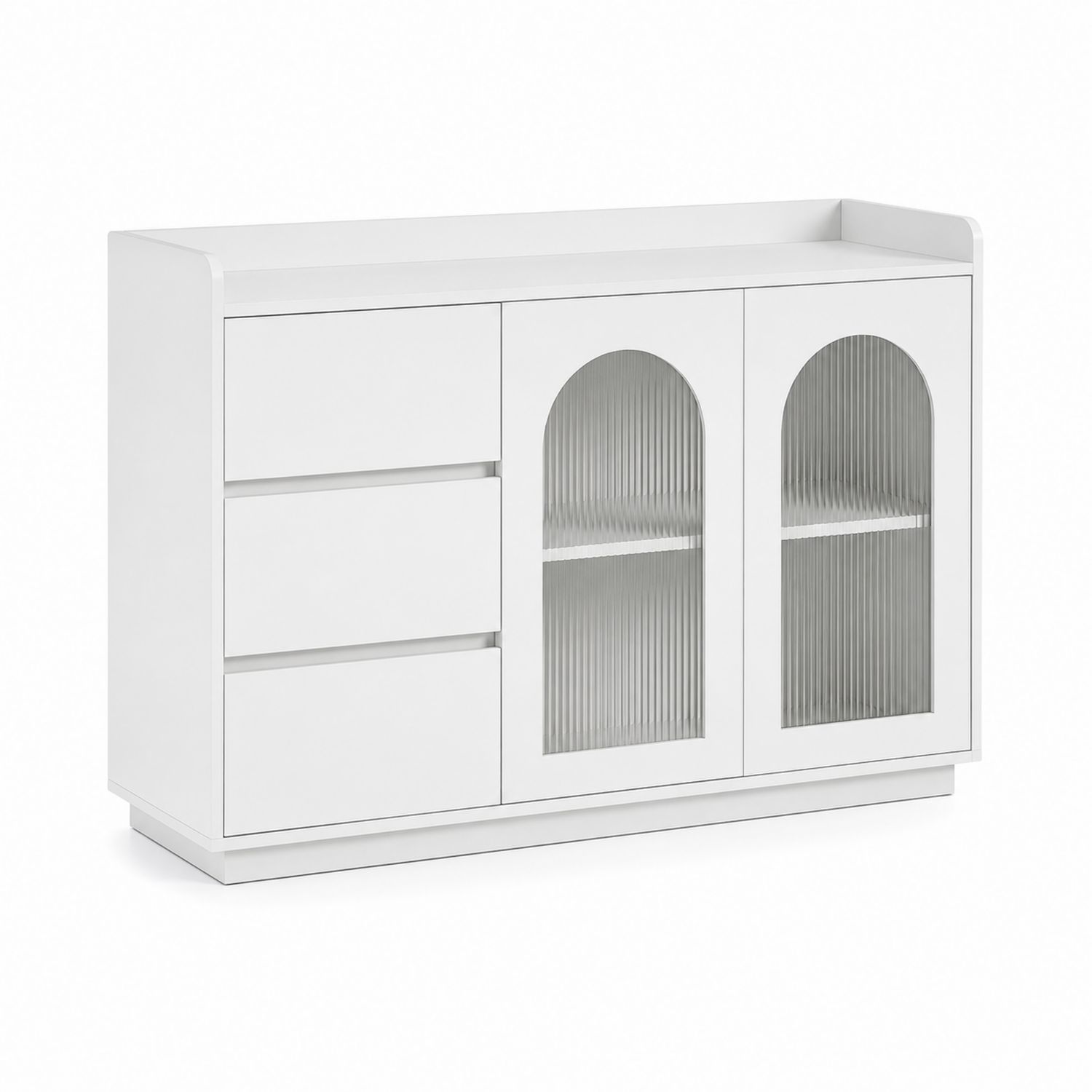 Aparador de MDF blanco con puertas de vidrio acanalado 120x40x80 cm-domvirek