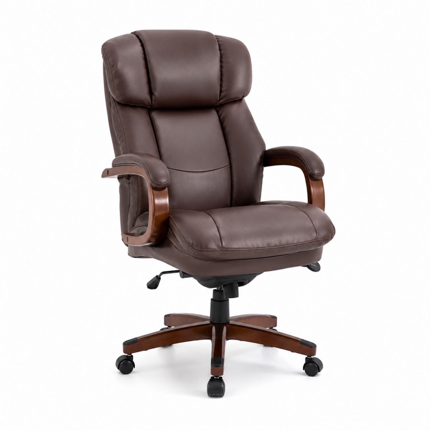Silla de oficina de cuero sintético con base de madera-domvirek