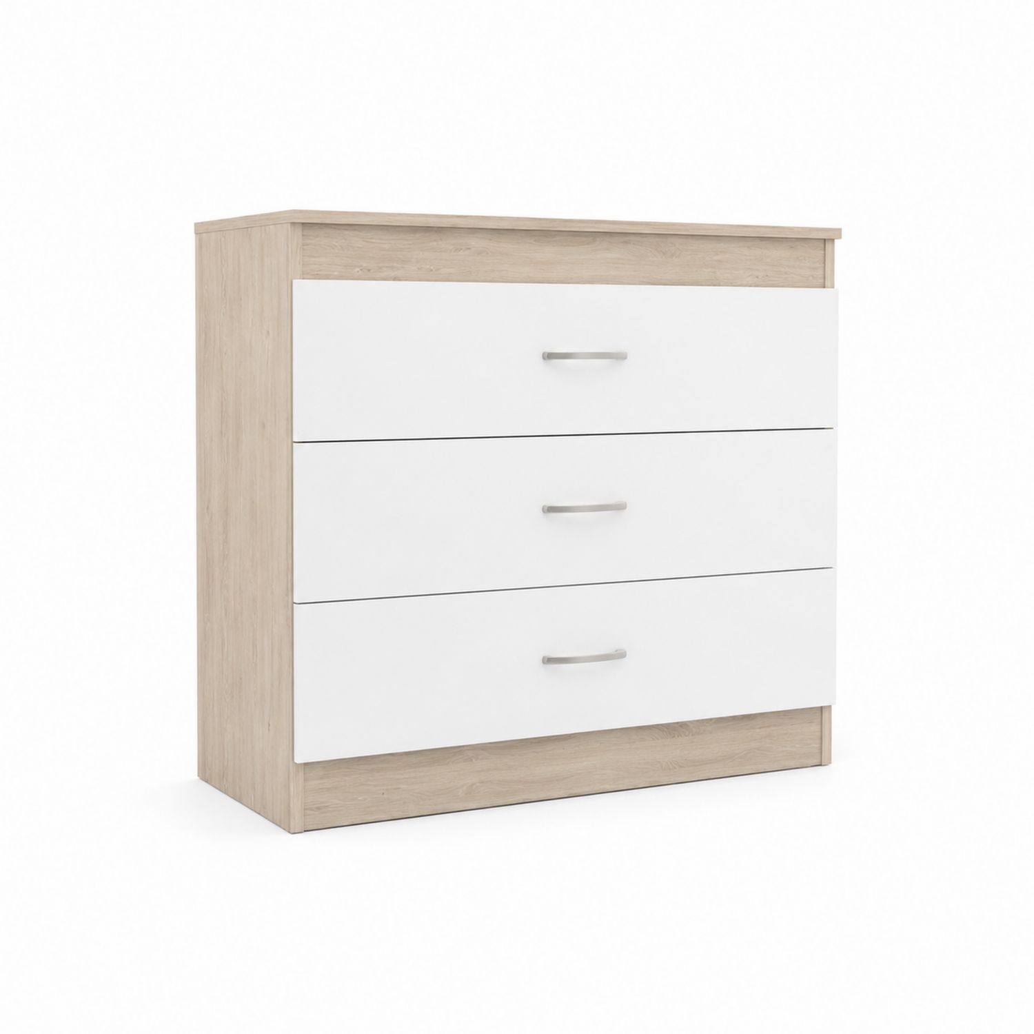 Cómoda de 3 Cajones de Madera Aglomerada Blanco y Roble-domvirek