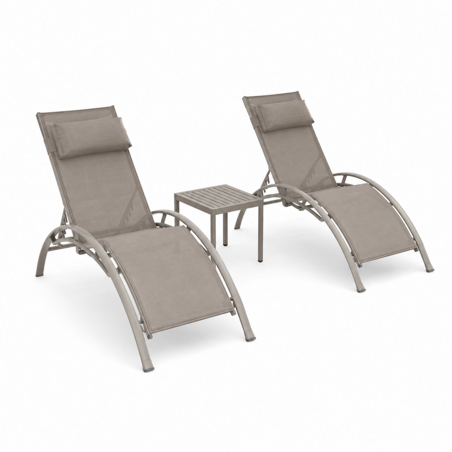 Conjunto de Tumbonas de Aluminio con Mesa y Cojines Color Beige-domvirek