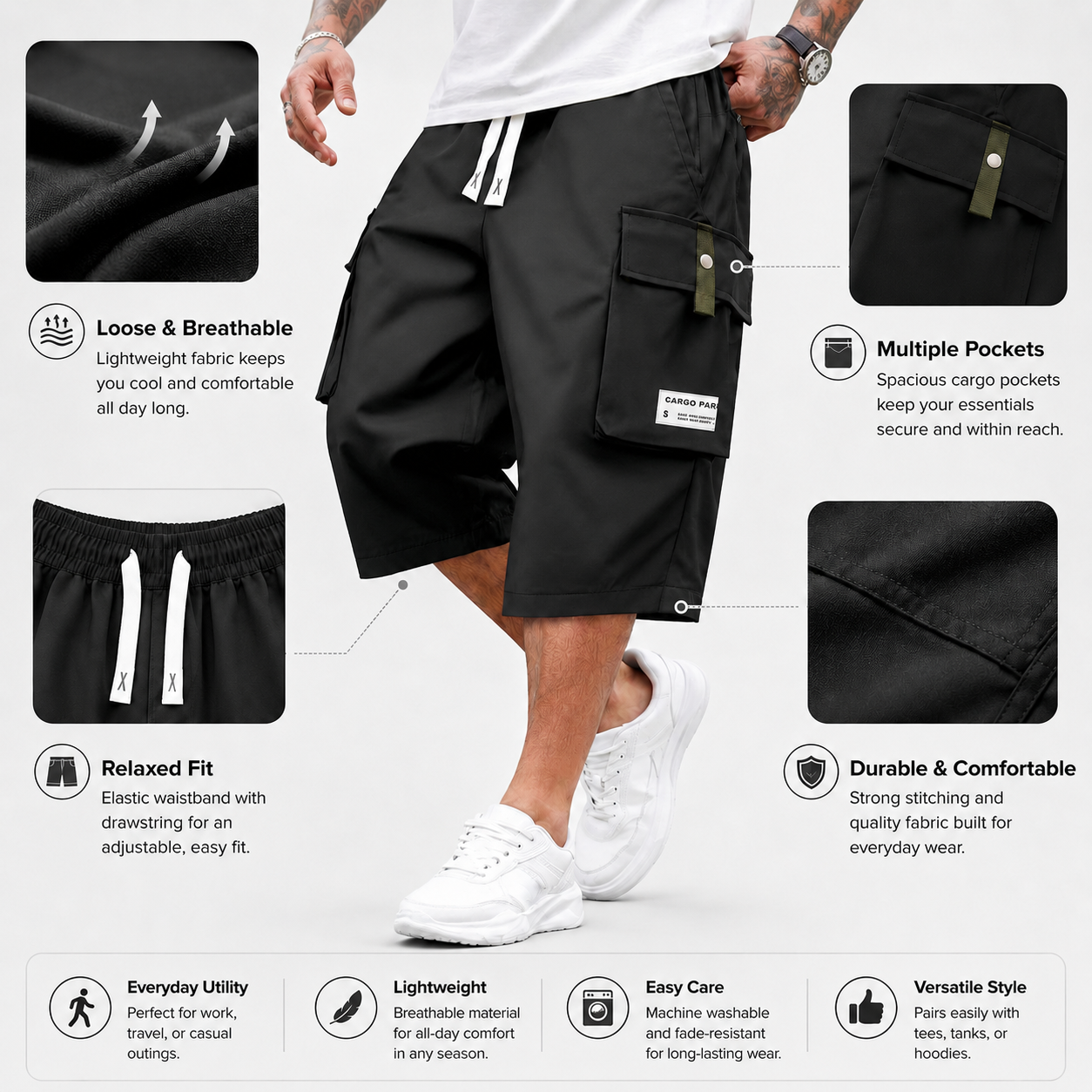 Men's Plus Size Lightweight Cargo Pants