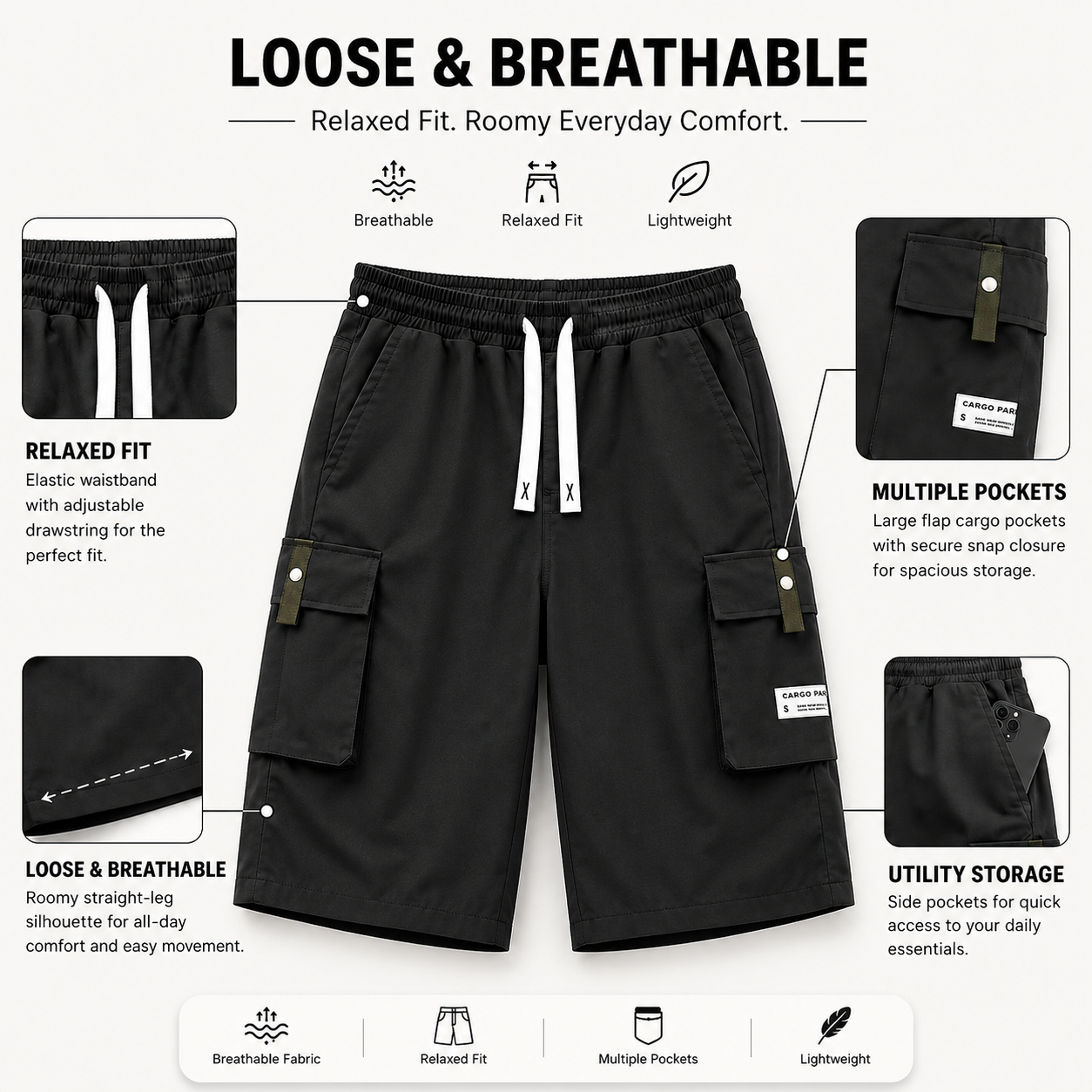 Men's Plus Size Lightweight Cargo Pants