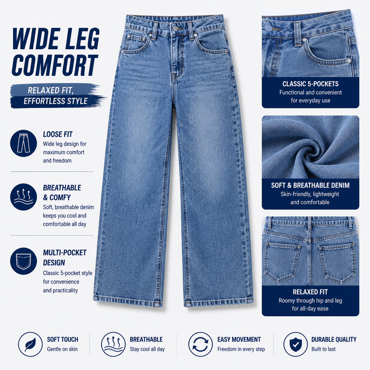 Wide-leg comfort and styling detail