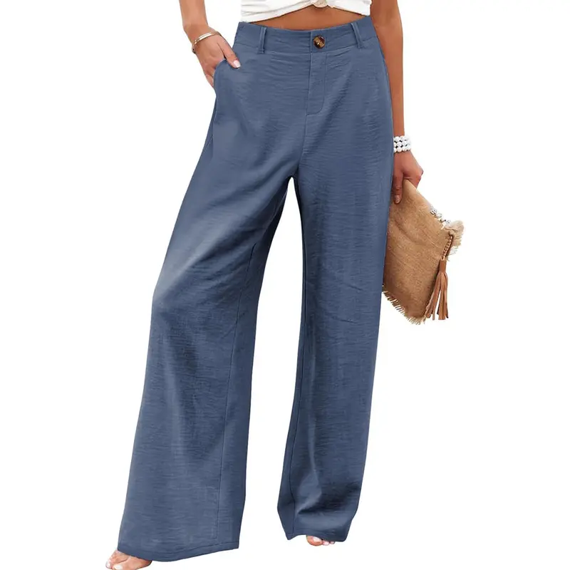 【Limited-Time Special Offer】Women's Cotton Linen Wide Leg Pants Casual Button Up High Waisted Trousers Loose Comfy Spring Summer Womenswear SummerVibes Bohemian Bottoms Minimalist
