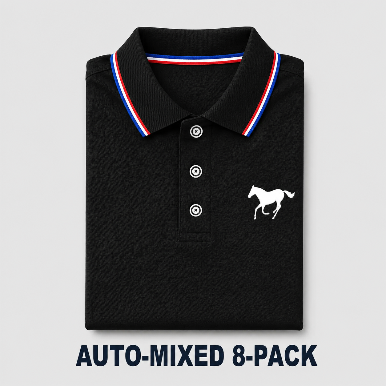 Men's Polo Shirt Set, Polo Style, Casual Fashion, Solid-Color Fitted Short-Sleeve Horse-Print Polo with Contrast Collar, Breathable Shirts for Daily Wear and Golf, Menswear