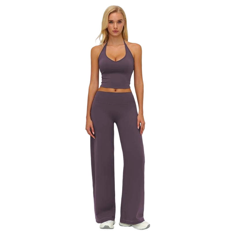 Women’s Stylish Crop Cami Top & Flare Leg Pants Sports Set