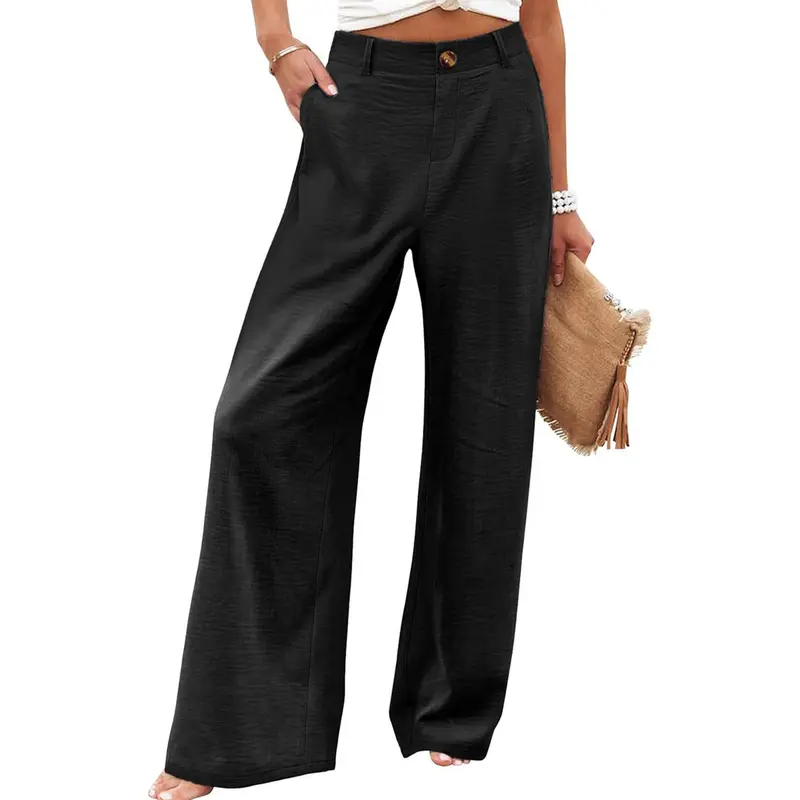 【Limited-Time Special Offer】Women's Cotton Linen Wide Leg Pants Casual Button Up High Waisted Trousers Loose Comfy Spring Summer Womenswear SummerVibes Bohemian Bottoms Minimalist