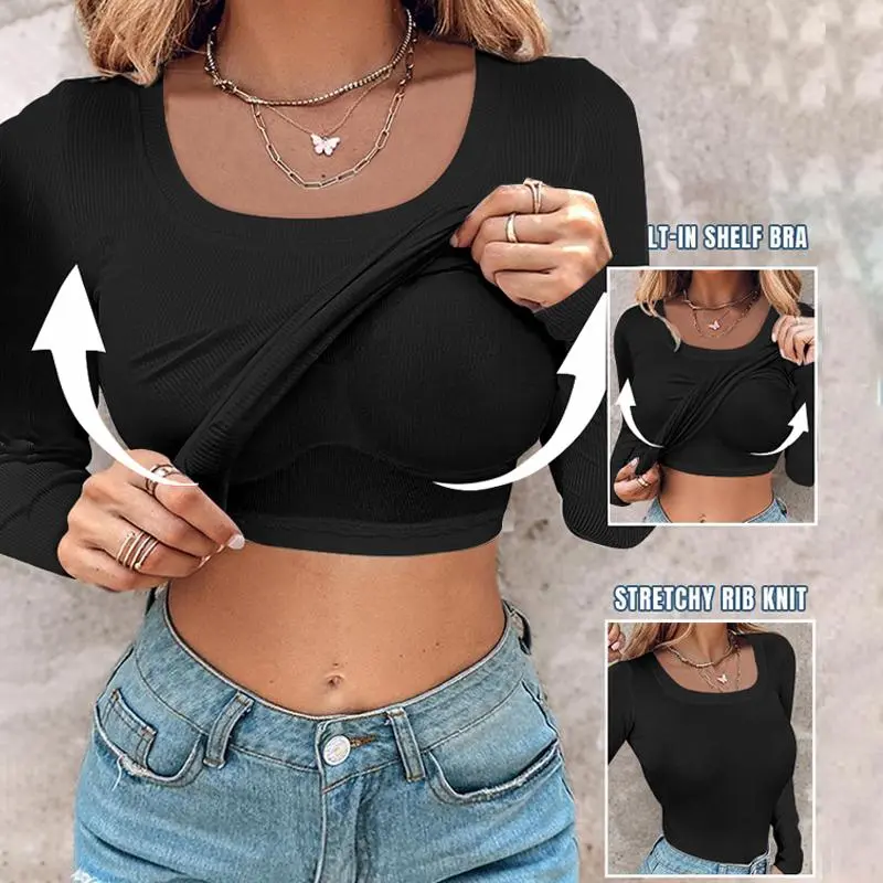 ChicMe Round Neck Ribbed Tank Top with Built-in Bra