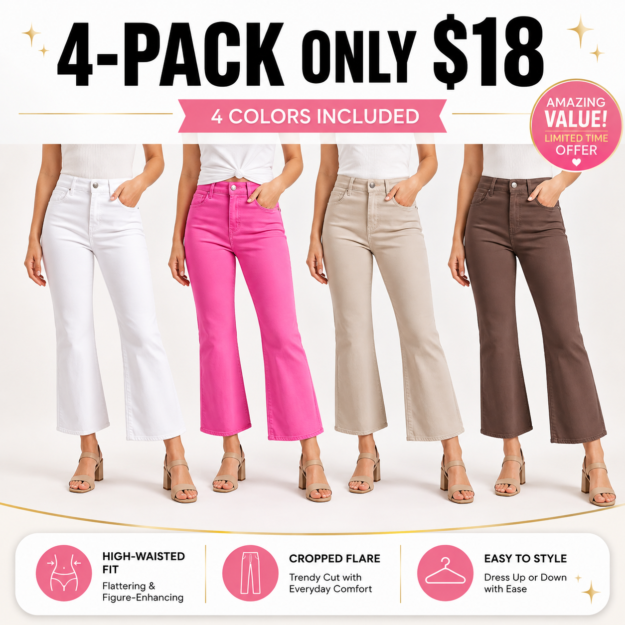 Women's high-waisted cropped flared pants