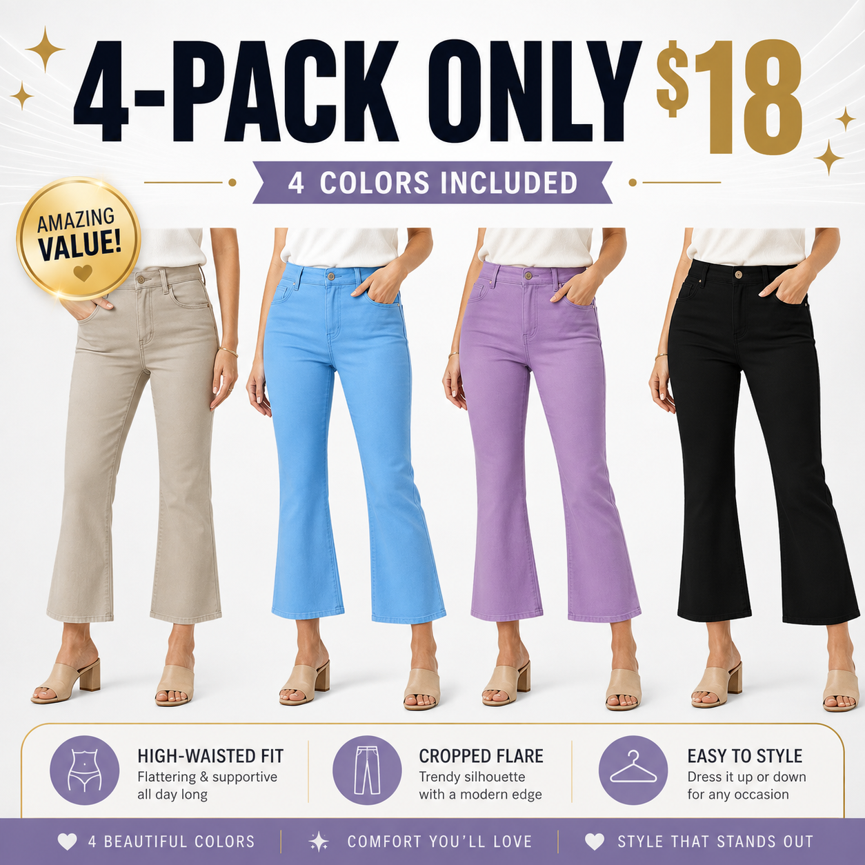 Women's high-waisted cropped flared pants