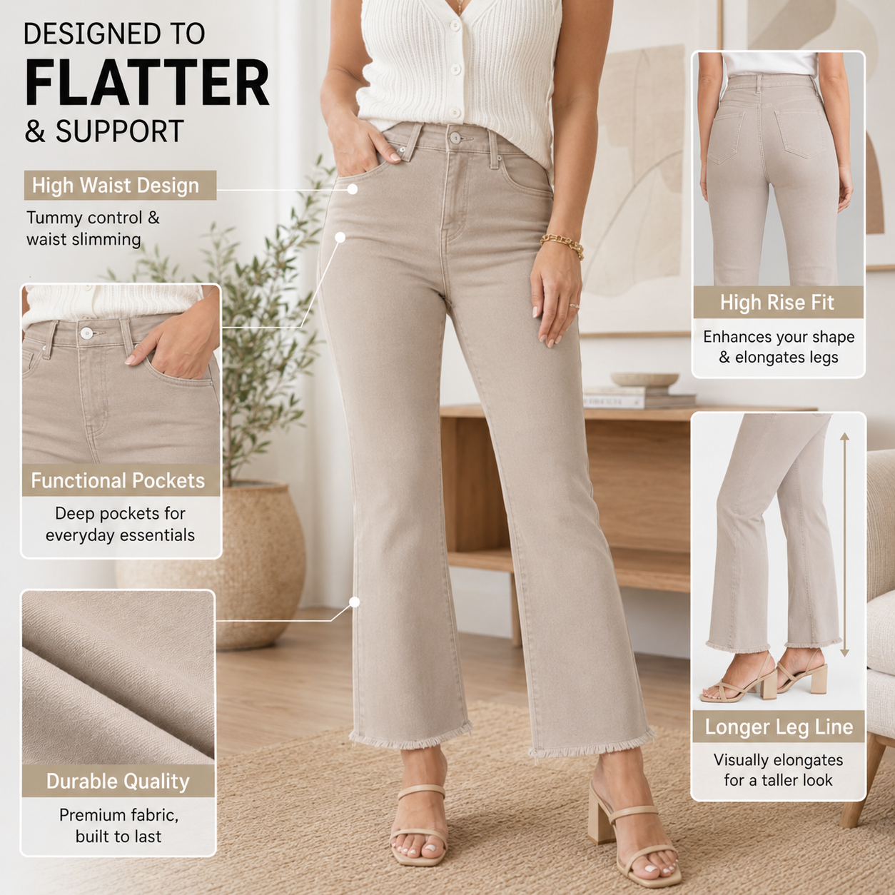 Women's high-waisted cropped flared pants