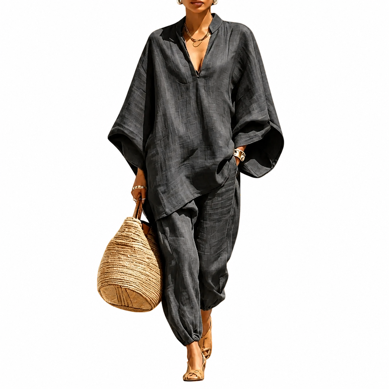 Women V Neck Top & Jogger Pants Two Piece Outfit