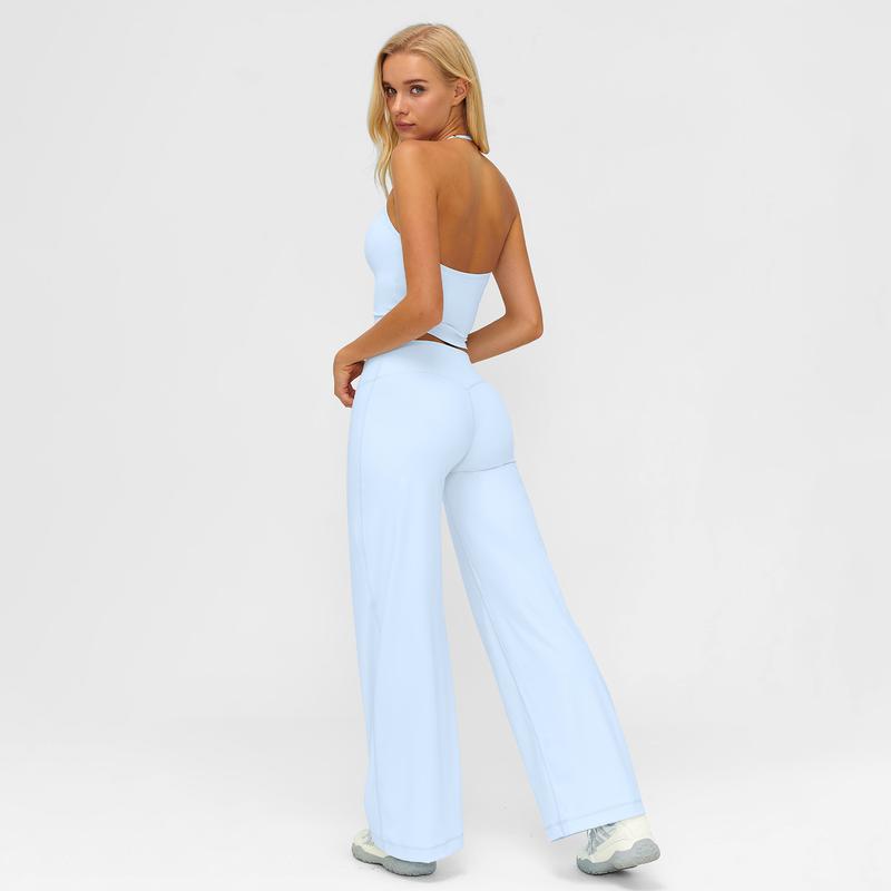 Women’s Stylish Crop Cami Top & Flare Leg Pants Sports Set