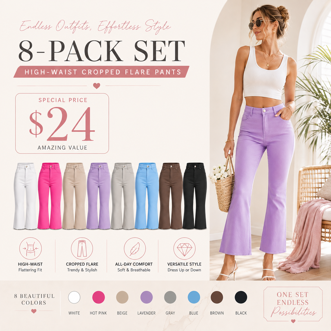 Women's high-waisted cropped flared pants